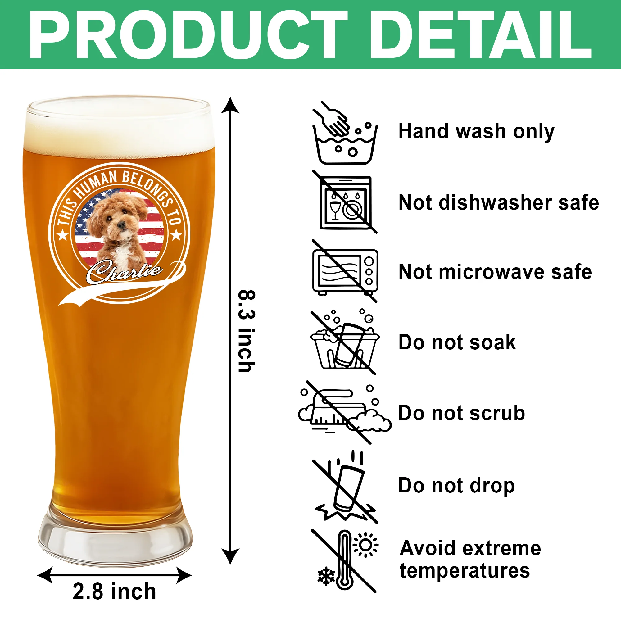 Custom Photo Human Belongs To Dog Cat Pet Pilsner Glass HA75 892886 - Image 6