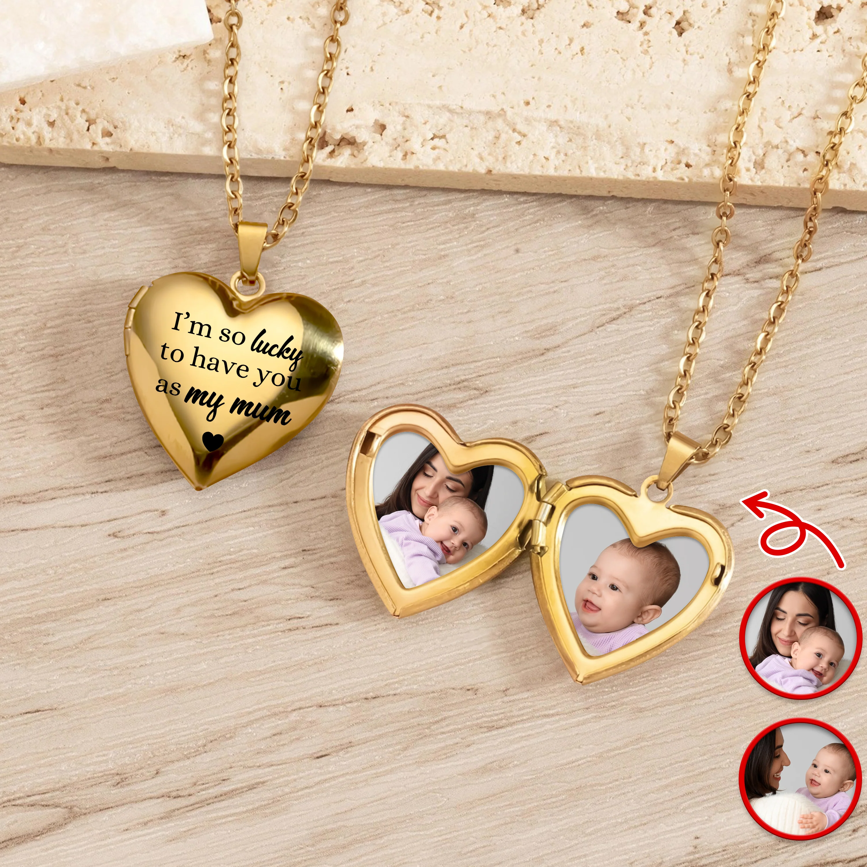 Custom Photo I'm So Lucky To Have You As My Mom Heart Locket Necklace HA75 920698 - Image 2