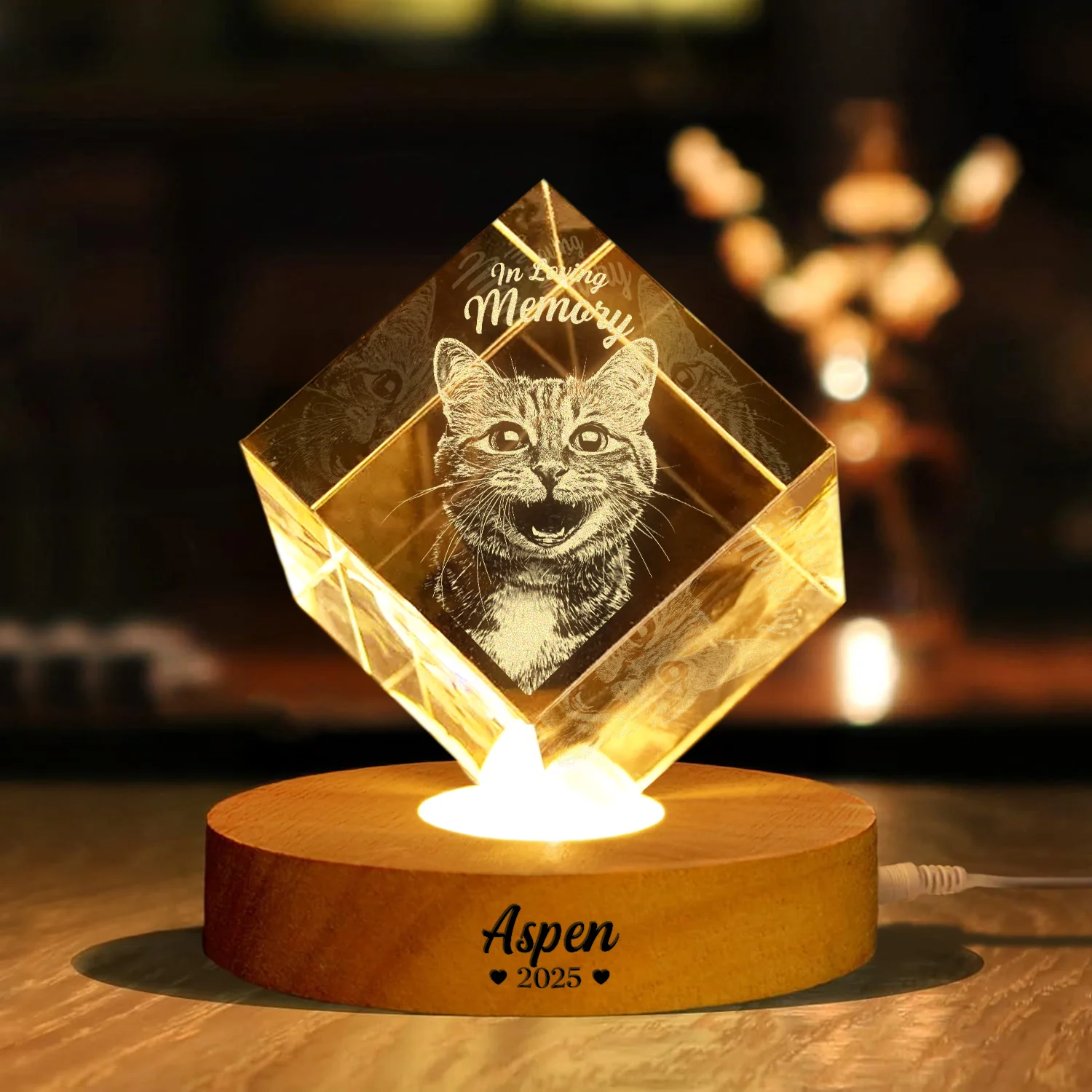 Custom Photo In Loving Memory Memorial Engraved Crystal Photo With Light HA75 898210 - Image 4