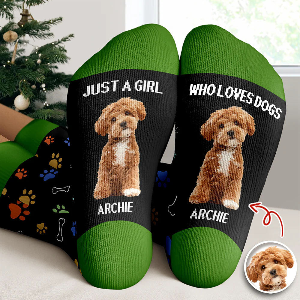 Custom Photo Just A Girl Who Loves Dogs Crew Socks HA75 897130 - Image 3