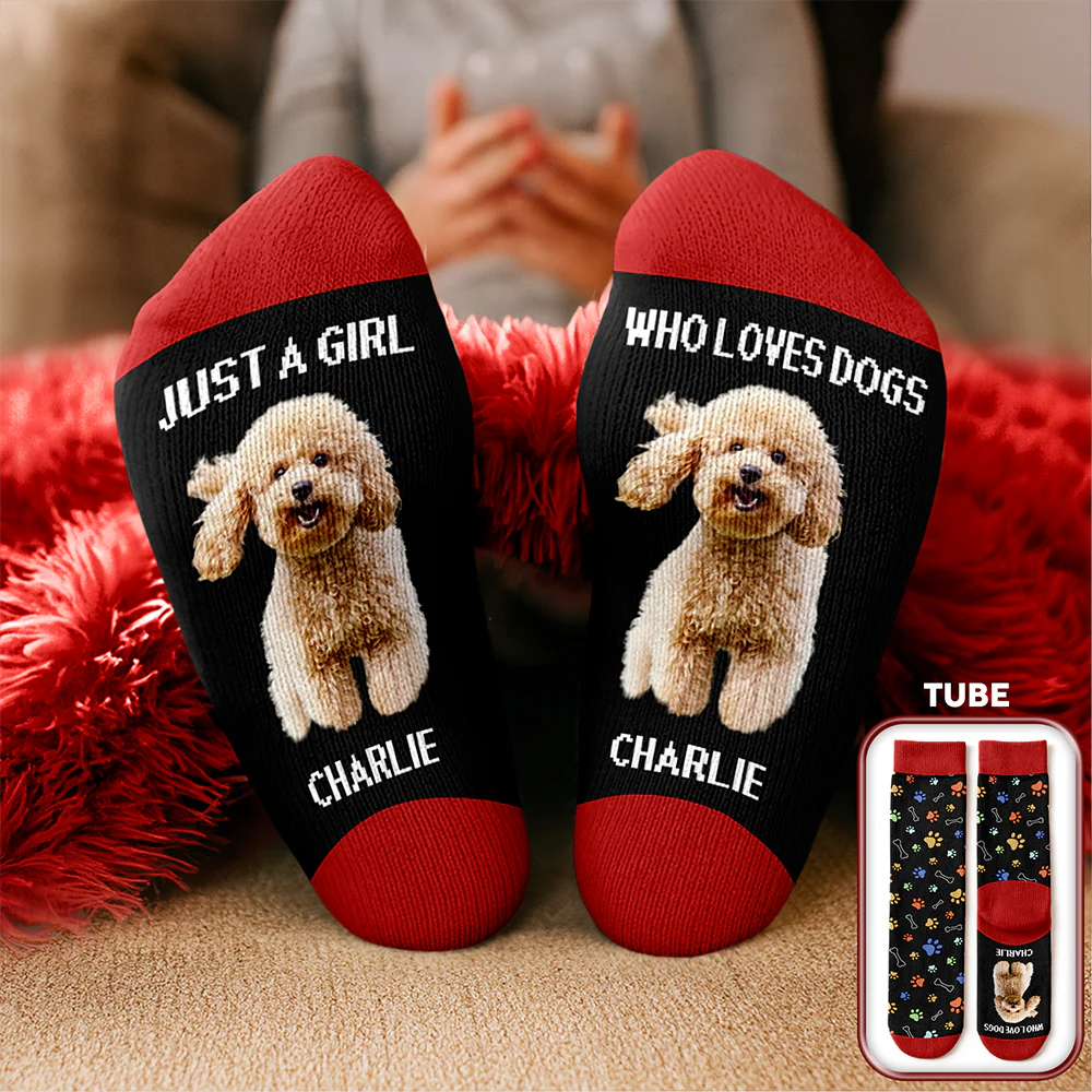 Custom Photo Just A Girl Who Loves Dogs Crew Socks HA75 897130 - Image 8