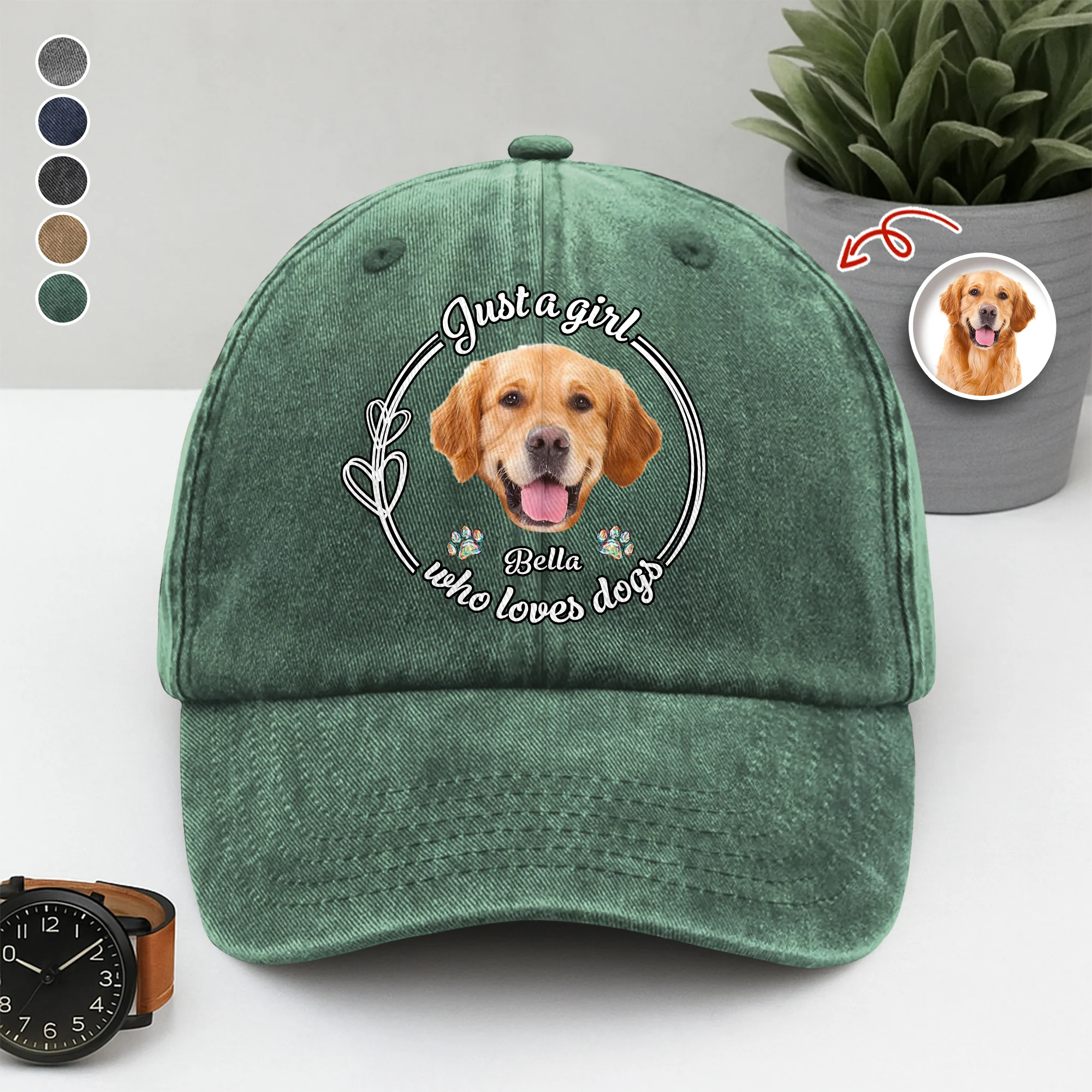 Custom Photo Just A Girl Who Loves Dogs Washed Denim Baseball Cap HA75 897836 - Image 2