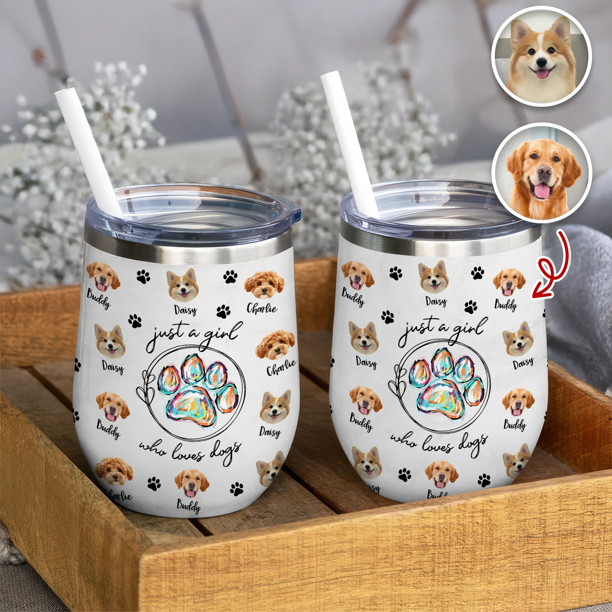 Custom Photo Just A Girl Who Loves Dogs Wine Tumbler HA75 897100 - Image 3