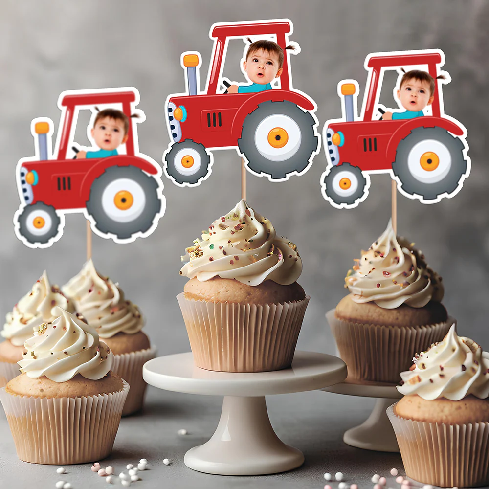 Custom Photo Kid Riding Tractor Decoration Cupcake Toppers HA75 892116 - Image 3