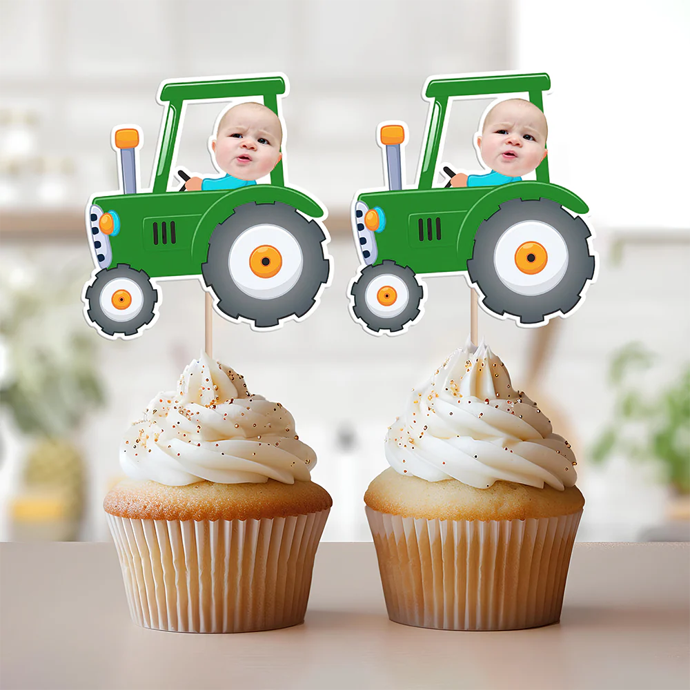 Custom Photo Kid Riding Tractor Decoration Cupcake Toppers HA75 892116 - Image 4