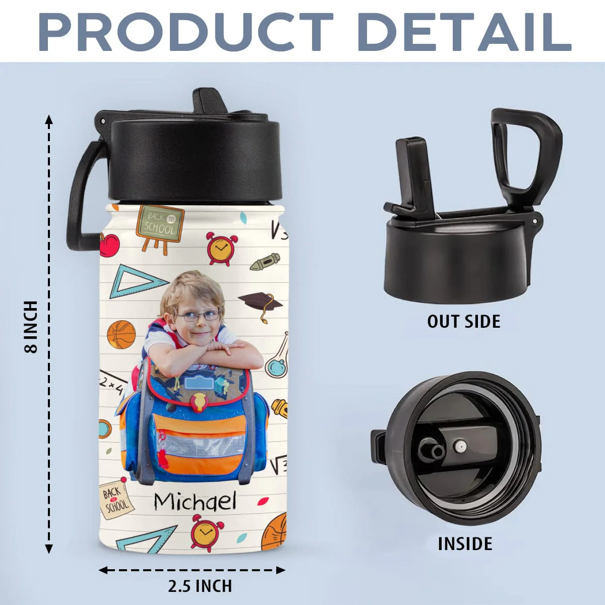 Custom Photo Kid Smart Kind & Brave Kid Water Bottle With Straw HA75 891218 - Image 4