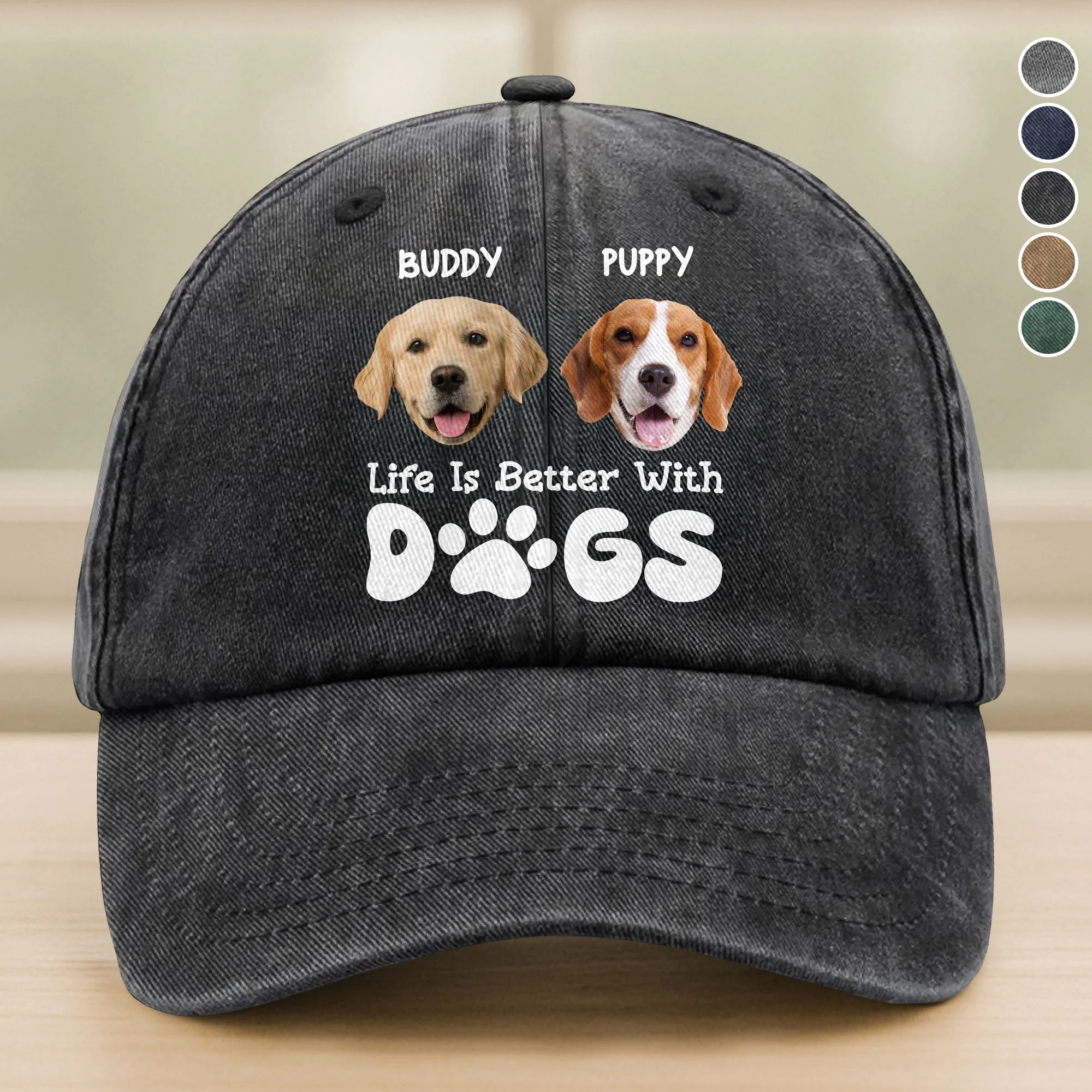 Custom Photo Life Is Better With Dogs Washed Denim Baseball Cap HA75 892582 - Image 10