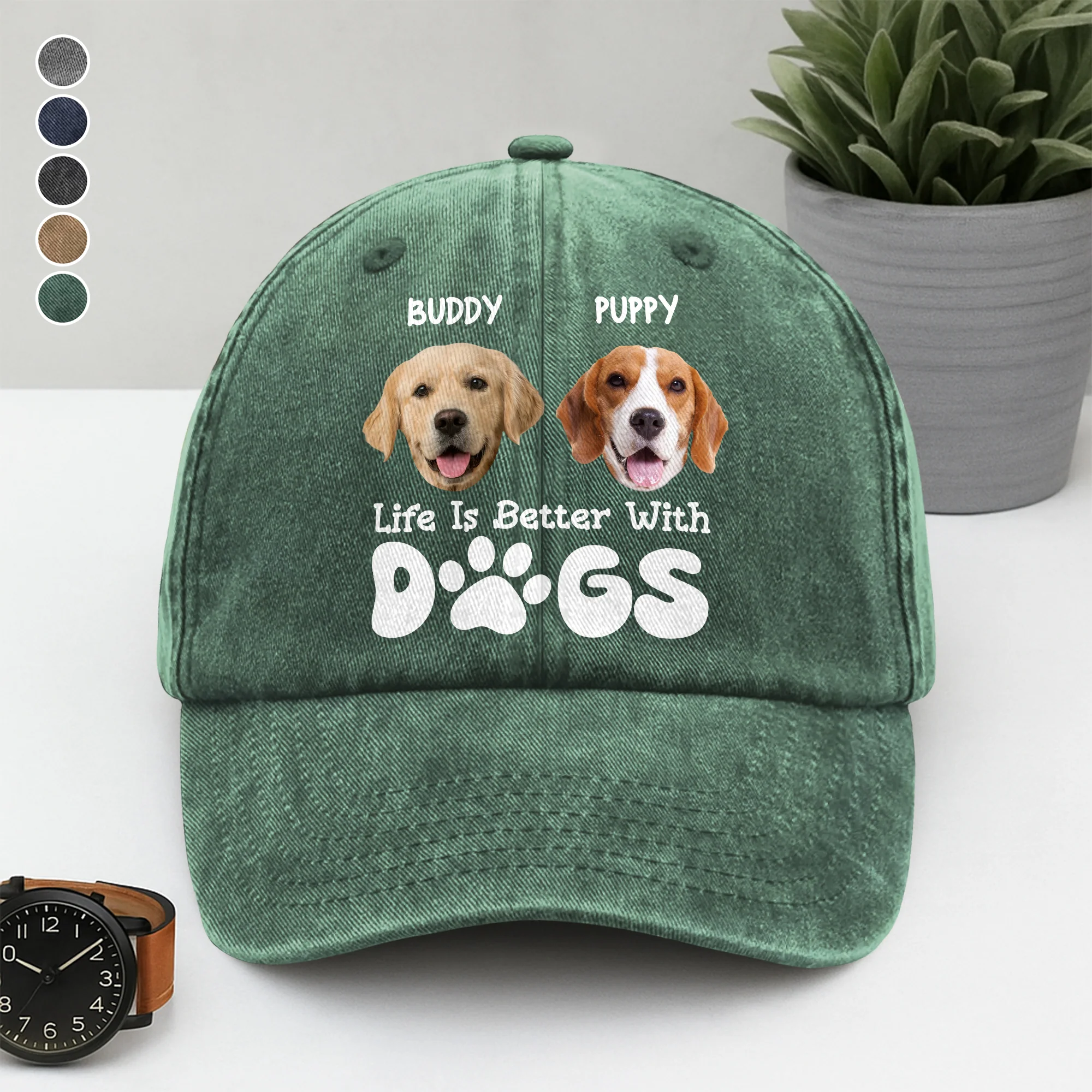 Custom Photo Life Is Better With Dogs Washed Denim Baseball Cap HA75 892582 - Image 11