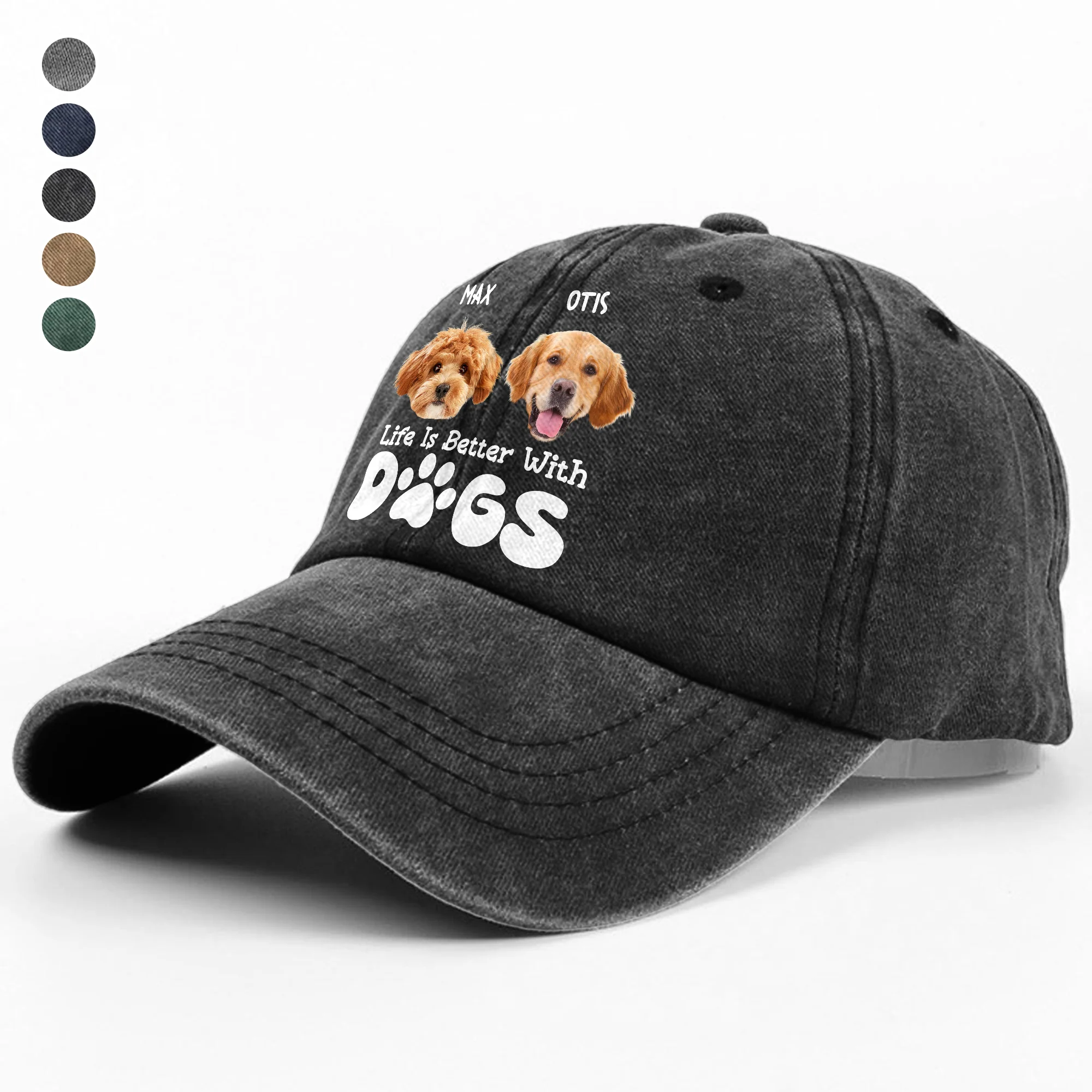 Custom Photo Life Is Better With Dogs Washed Denim Baseball Cap HA75 892582 - Image 3