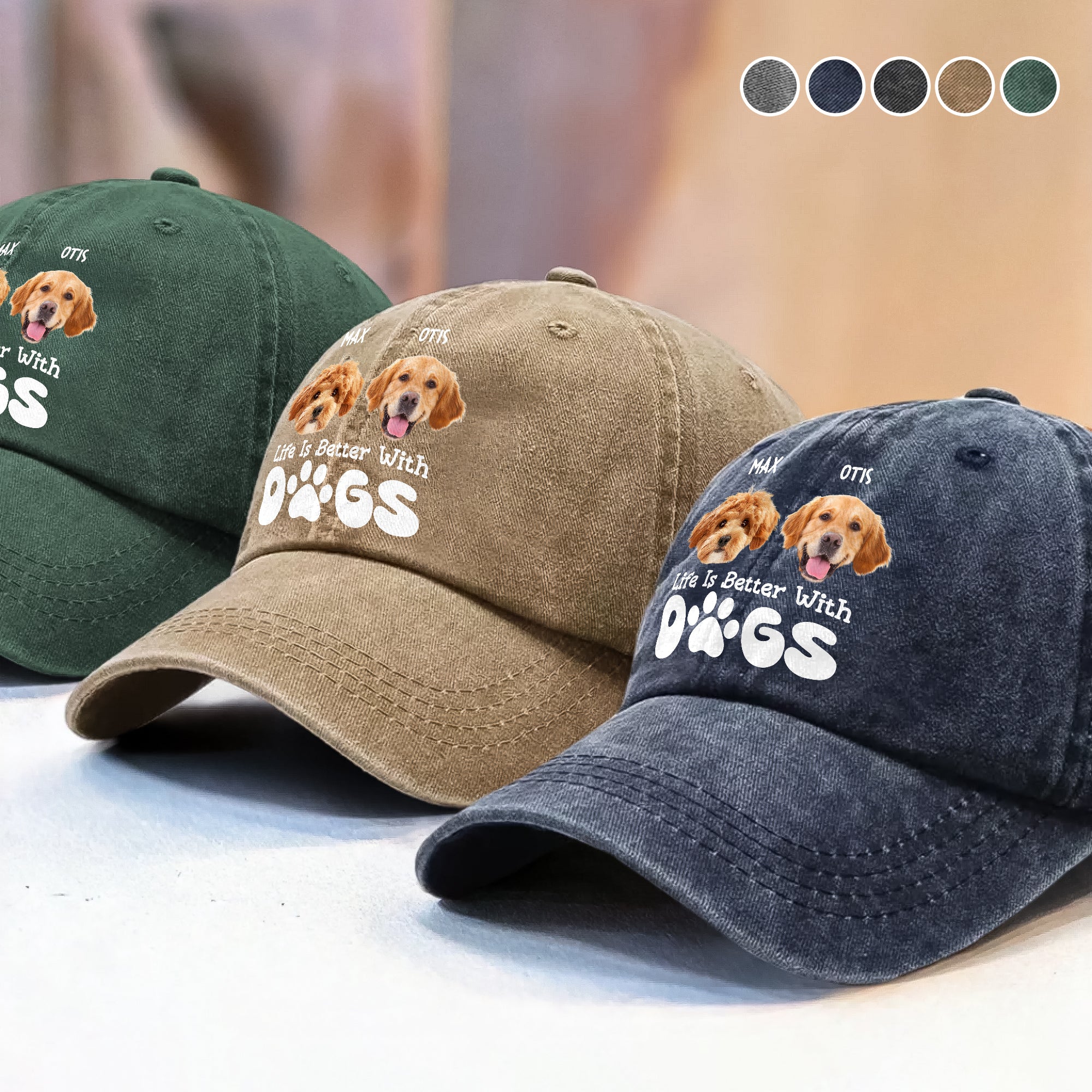 Custom Photo Life Is Better With Dogs Washed Denim Baseball Cap HA75 892582 - Image 8