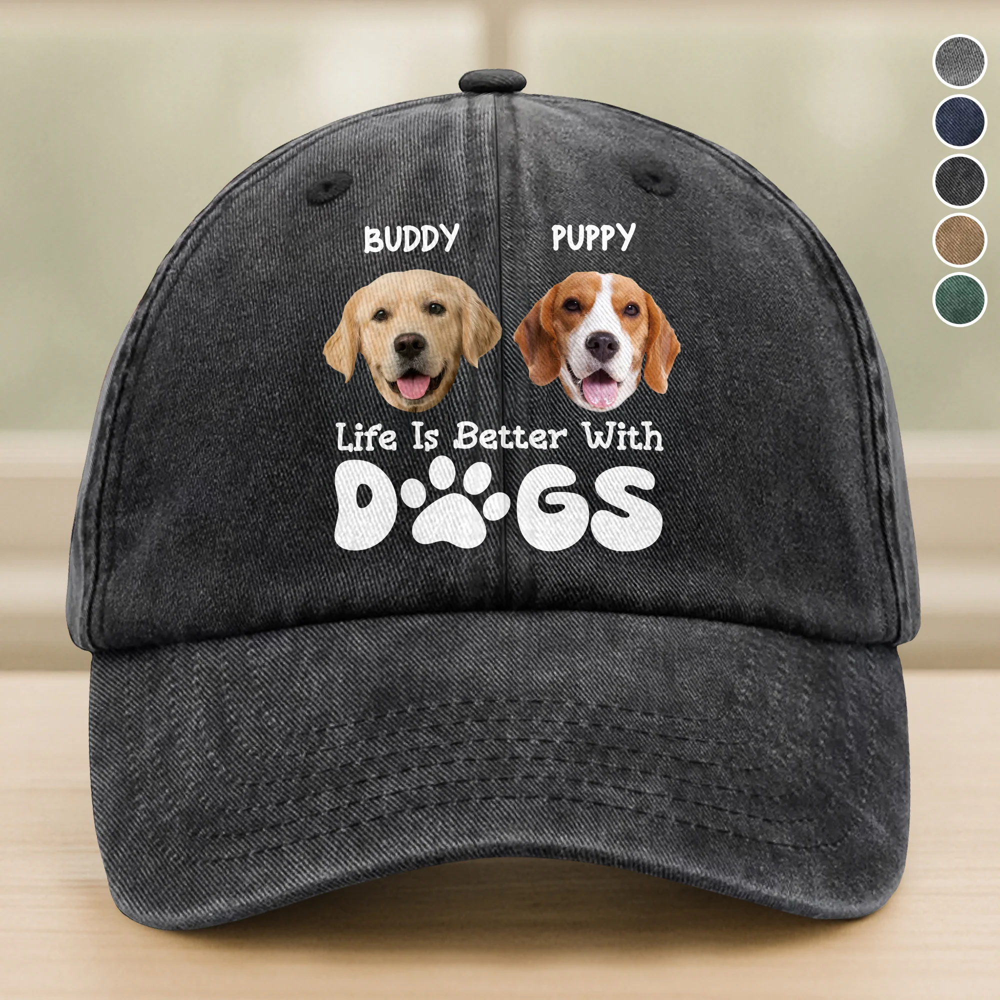Custom Photo Life Is Better With Dogs Washed Denim Baseball Cap HA75 892582 - Image 9