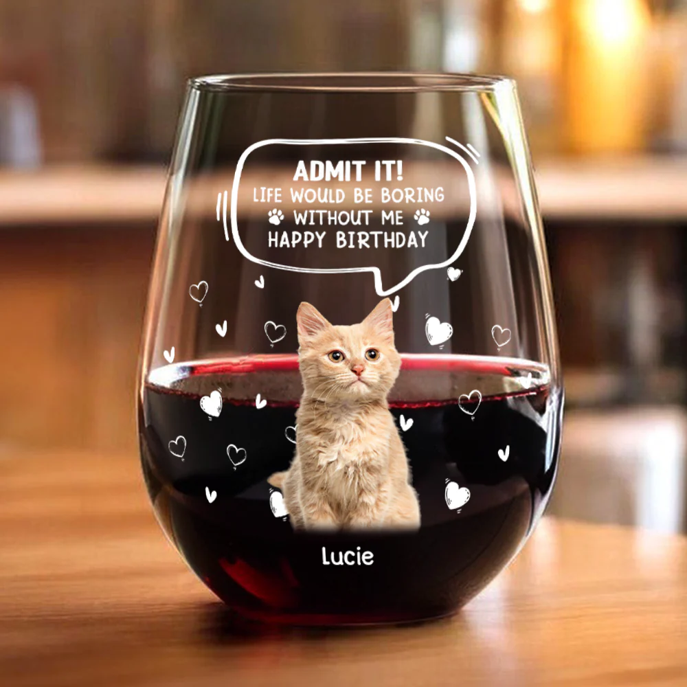 Custom Photo Life Would Be Boring Without Me Cat Wine Glass HA75 892304 - Image 2