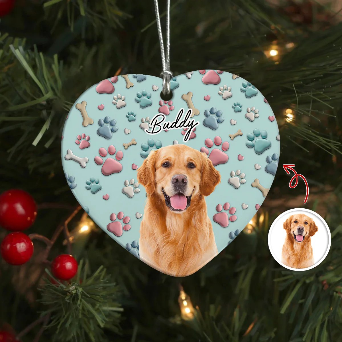 Custom Photo Lovely Dog Cat 3D Effect Heart Shaped Ceramic Ornament HA75 898194 - Image 6