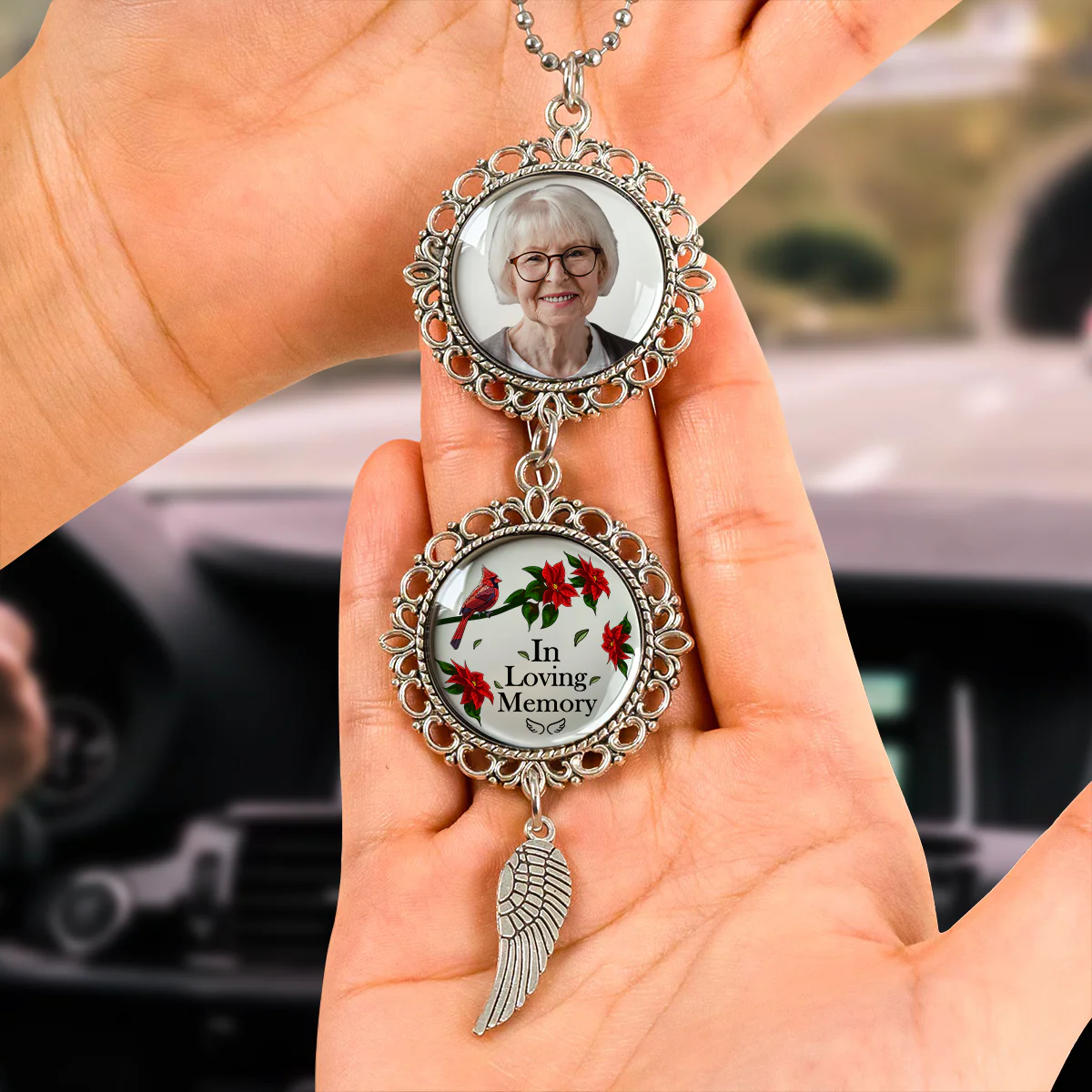 Custom Photo Memorial In Loving Memory Forever In My Heart Car Hanging Ornament With Charm HA75 891962 - Image 2
