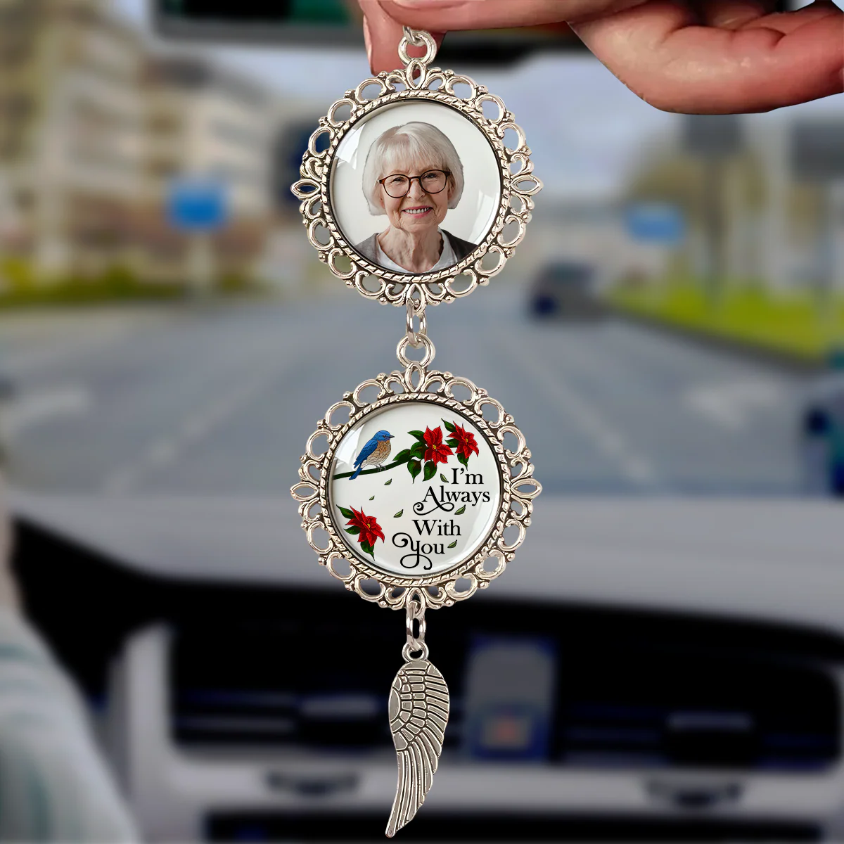 Custom Photo Memorial In Loving Memory Forever In My Heart Car Hanging Ornament With Charm HA75 891962 - Image 3
