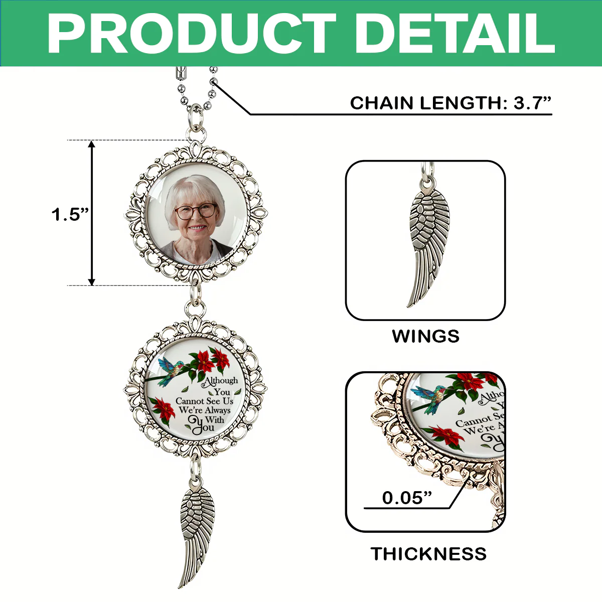 Custom Photo Memorial In Loving Memory Forever In My Heart Car Hanging Ornament With Charm HA75 891962 - Image 6