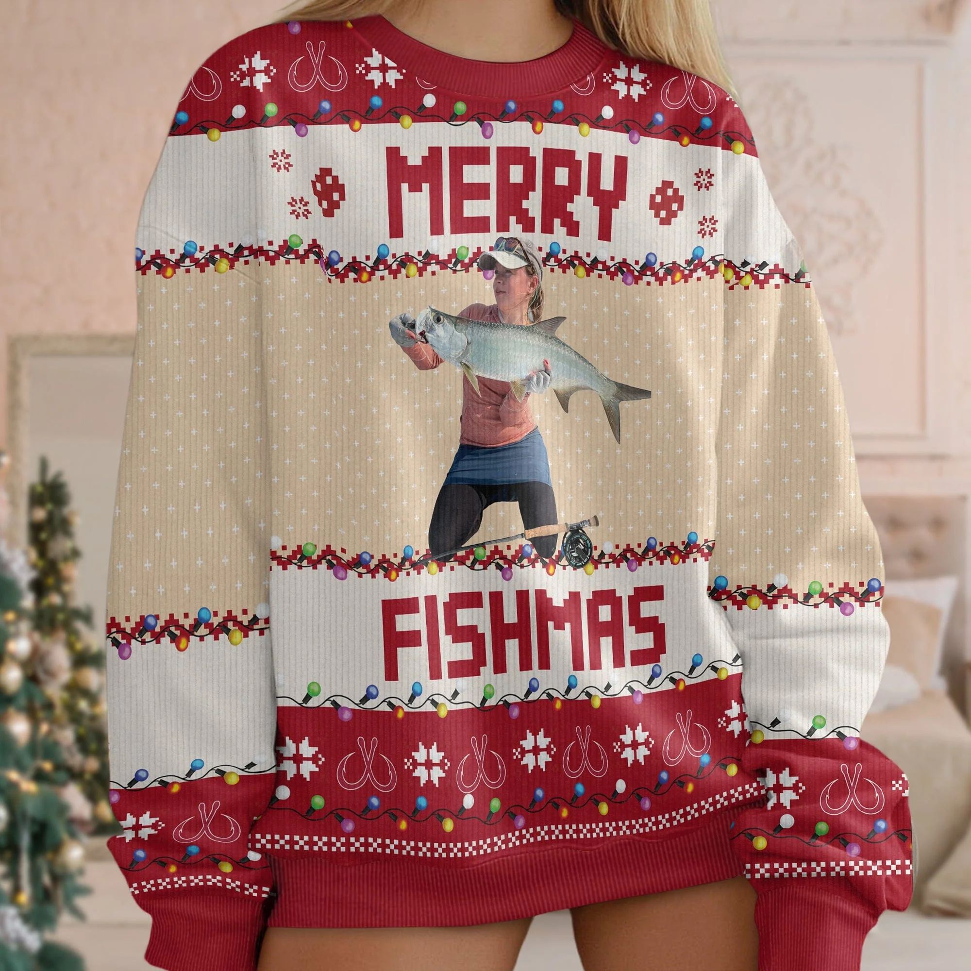 Custom Photo Merry Fishmas Gift For Fishing Lovers Ugly Sweater HA75 891492 - Image 2