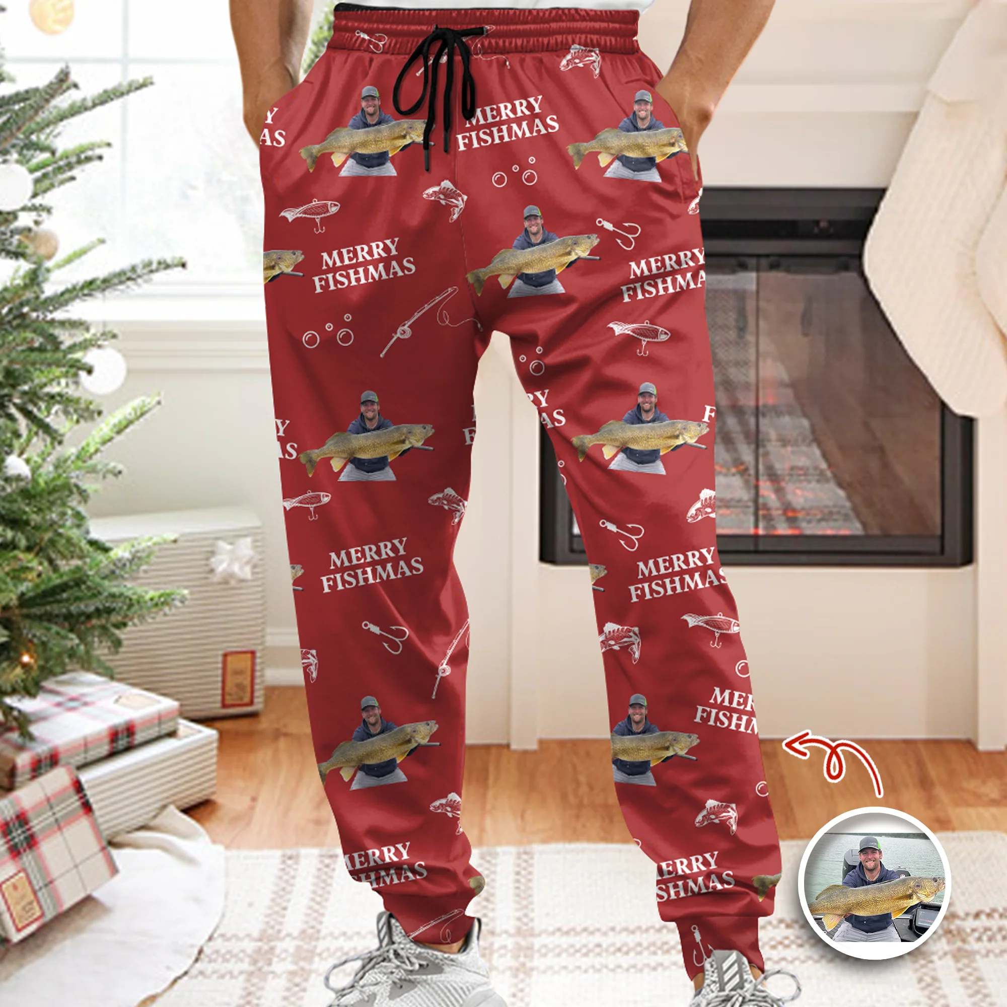 Custom Photo Merry Fishmas Sweatpants Christmas Gift For Fishing Lovers, Fisherman HA75 898126 - Image 4