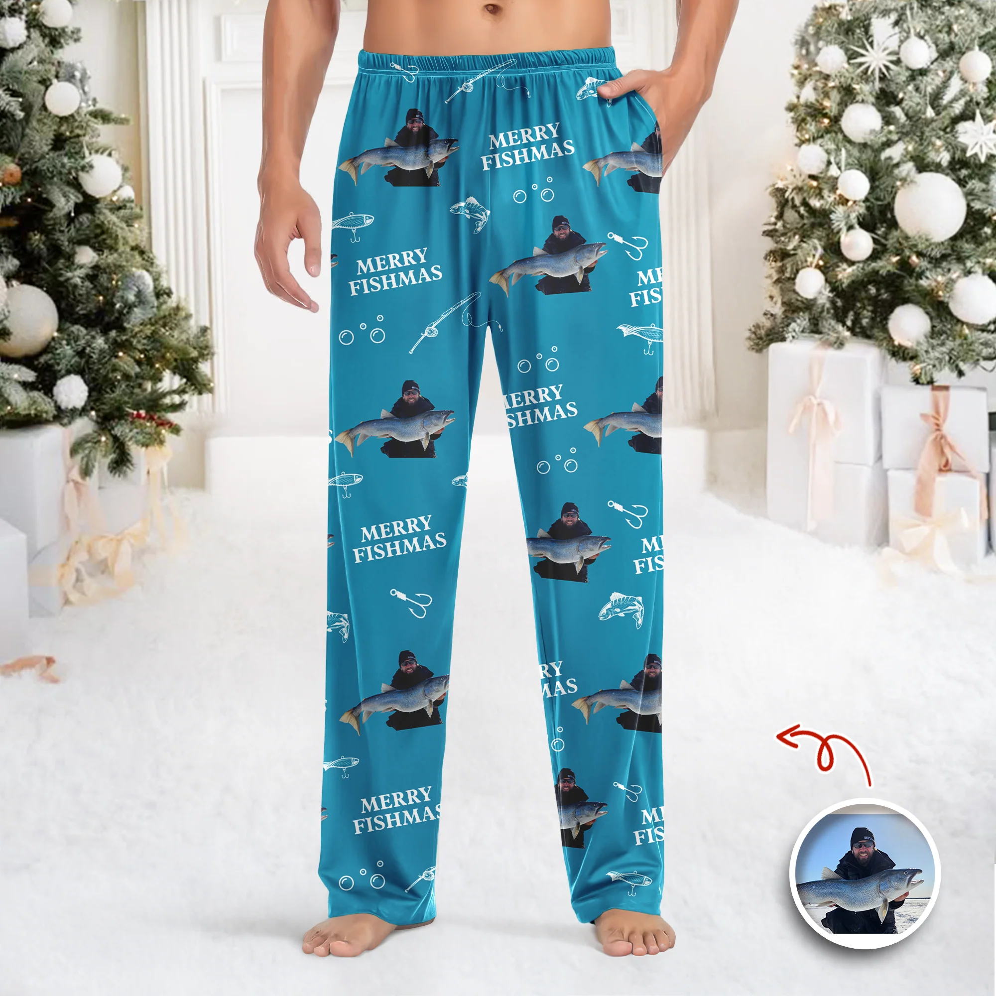 Custom Photo Merry Fishmas Sweatpants Christmas Gift For Fishing Lovers, Fisherman HA75 898126 - Image 6