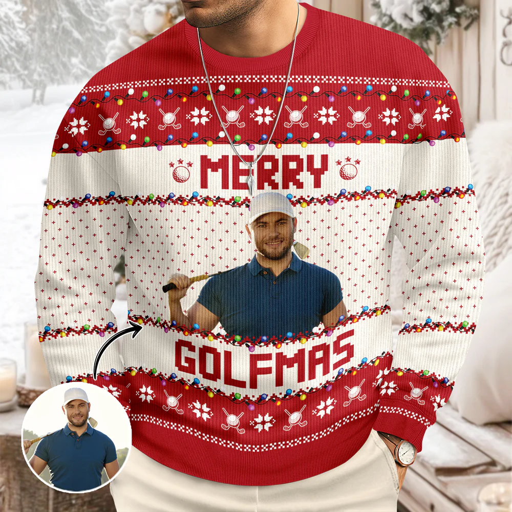 Custom Photo Merry Golfmas Gift For Golf Lovers Ugly Sweater HA75 897626 - Image 2