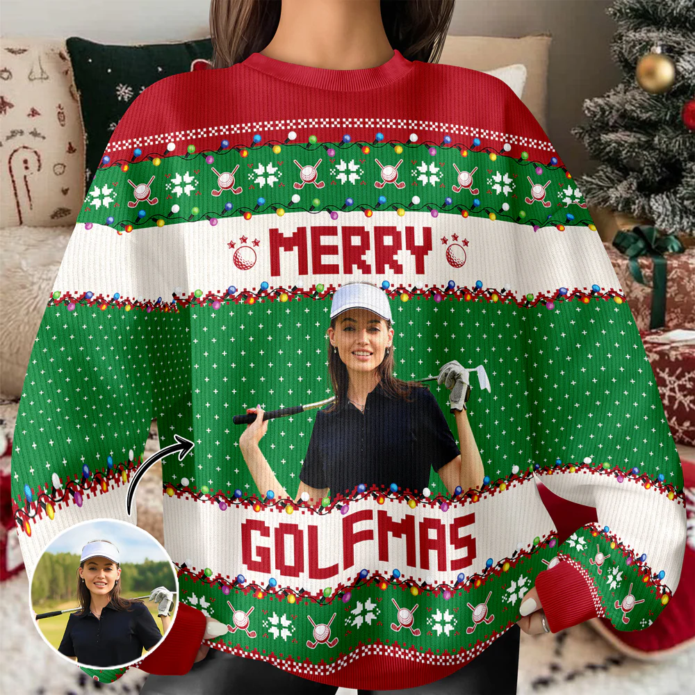 Custom Photo Merry Golfmas Gift For Golf Lovers Ugly Sweater HA75 897626 - Image 3