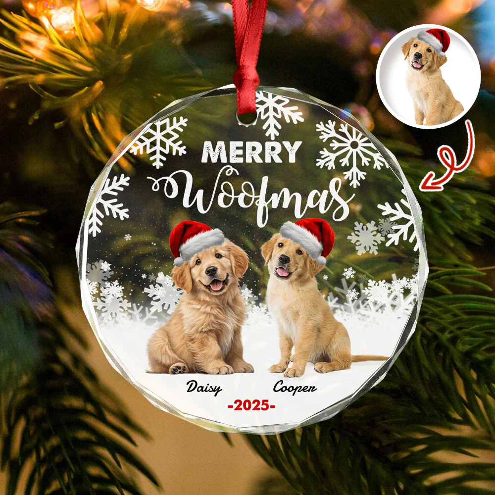 Custom Photo Merry Woofmas Christmas Glass Ornament For Dog Lovers HA75 897486 - Image 3