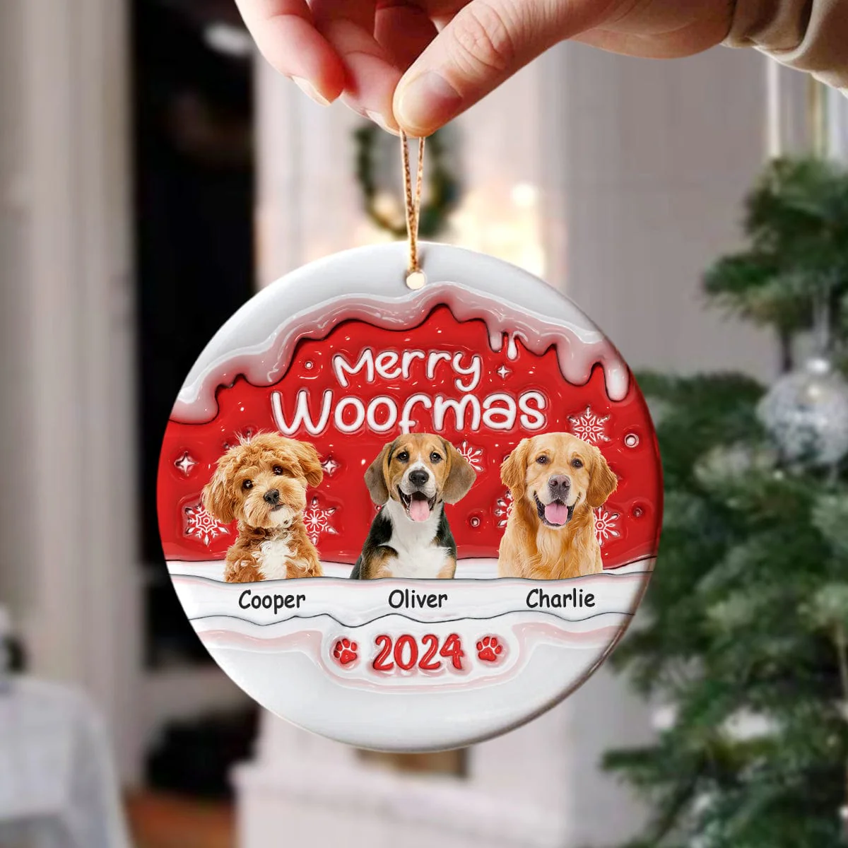 Custom Photo Merry Woofmas Dog 3D Inflated Effect Printed Ornament N304 HA75 891540
