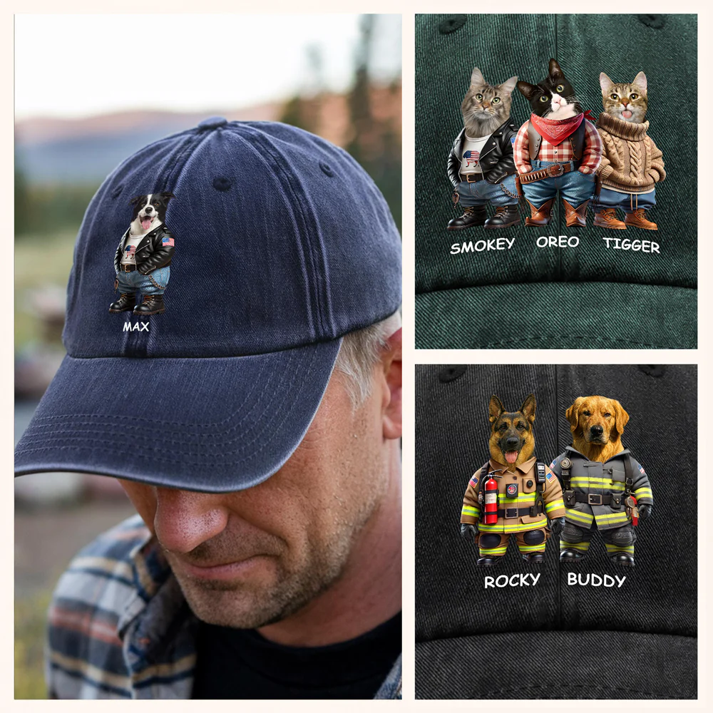 Custom Photo Name Dog Cat Career Uniforms Washed Denim Baseball Cap For Dog Pet Lover HA75 897606 - Image 3