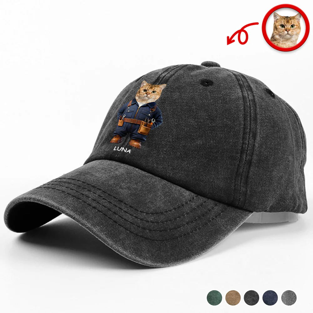 Custom Photo Name Dog Cat Career Uniforms Washed Denim Baseball Cap For Dog Pet Lover HA75 897606 - Image 5