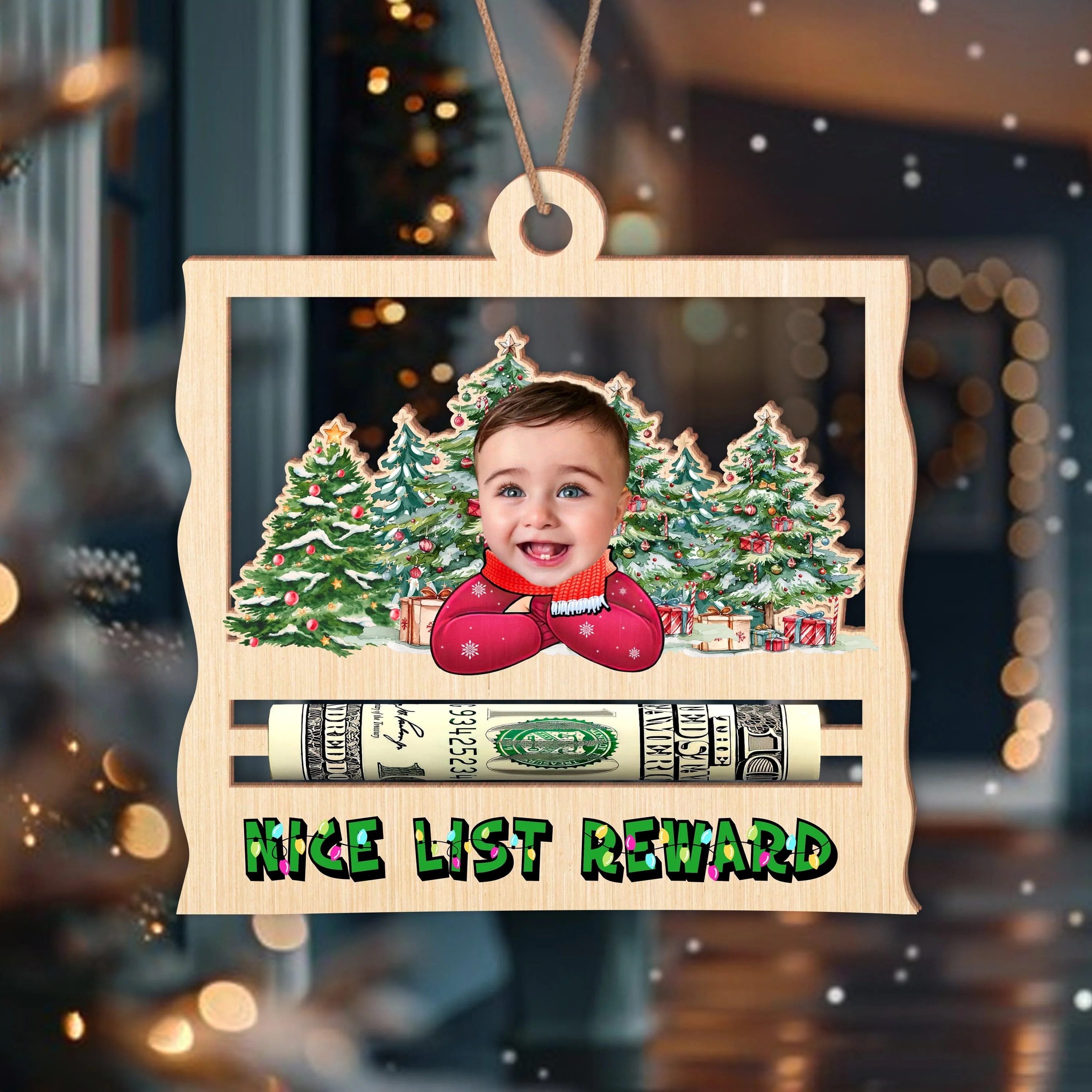 Custom Photo Nice List Reward Christmas Gifts Wood Money Holder Ornament HA75 891542
