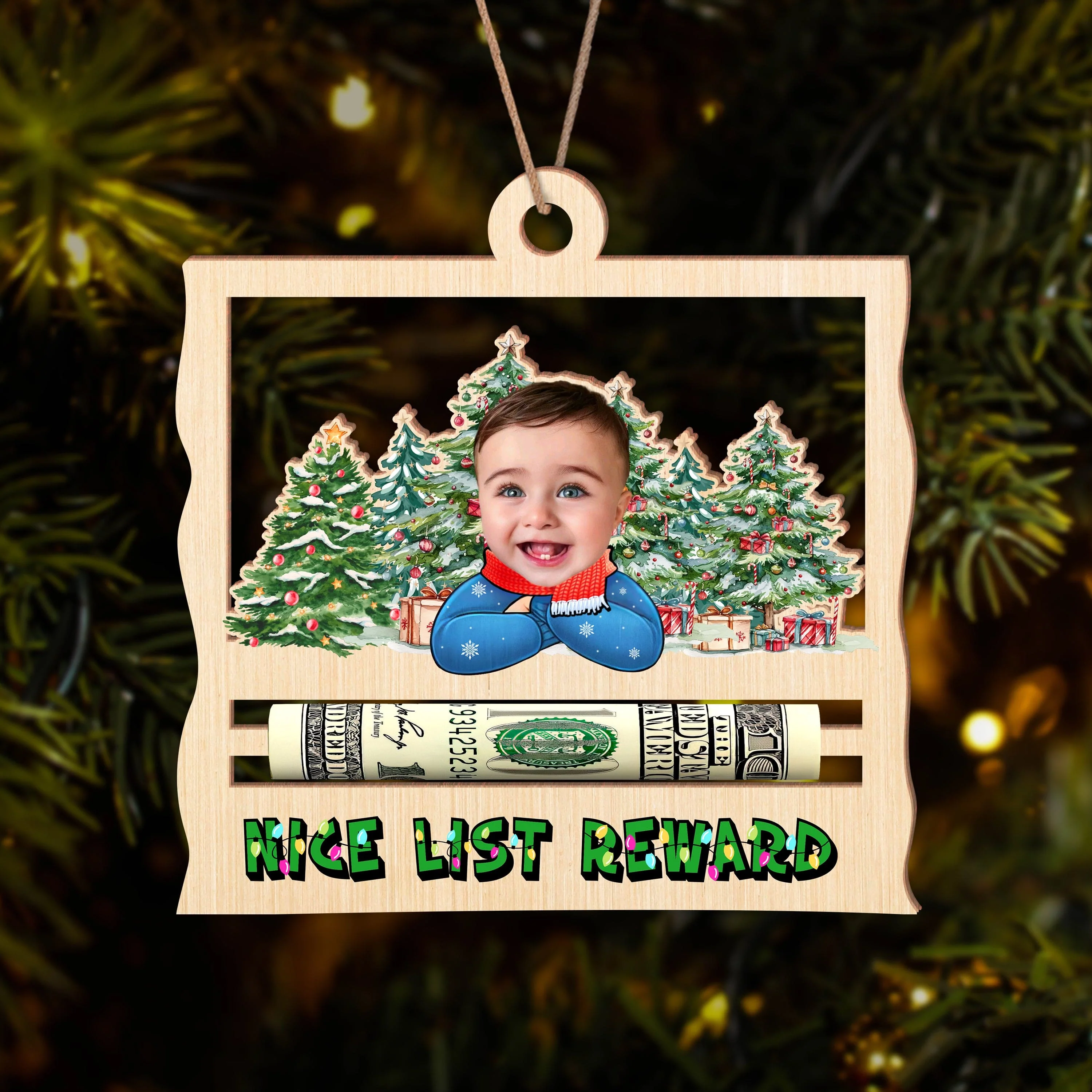 Custom Photo Nice List Reward Christmas Gifts Wood Money Holder Ornament HA75 891542 - Image 2