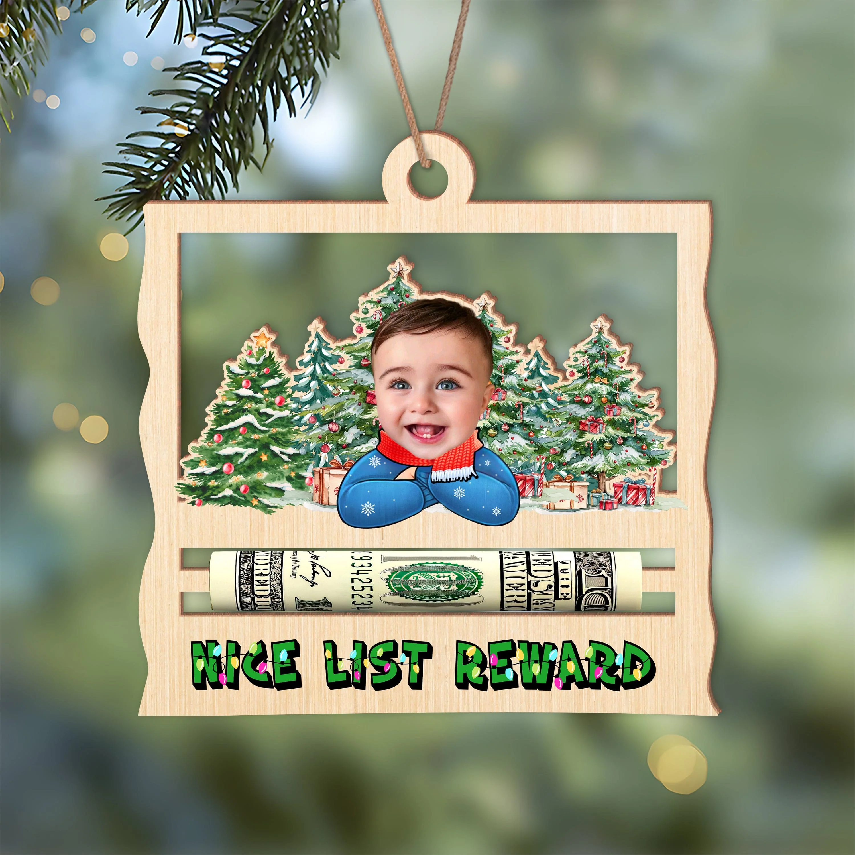 Custom Photo Nice List Reward Christmas Gifts Wood Money Holder Ornament HA75 891542 - Image 4