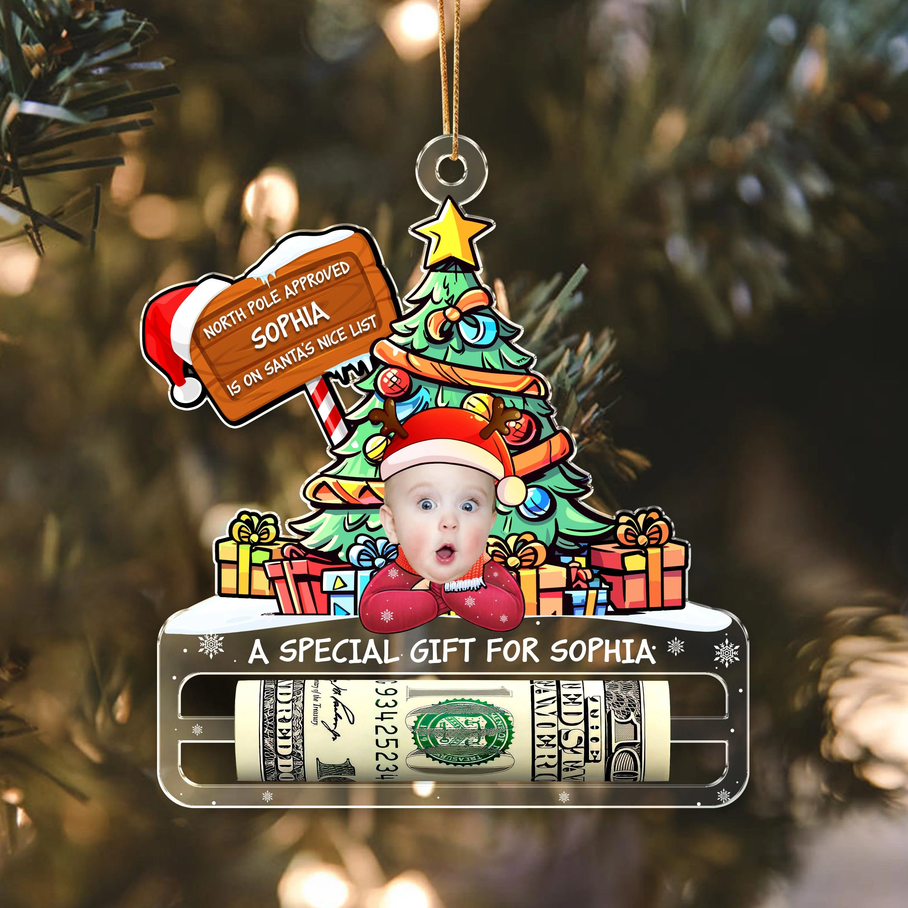 Custom Photo Nice List Santa Christmas Acrylic Money Holder Ornament HA75 891536 - Image 2