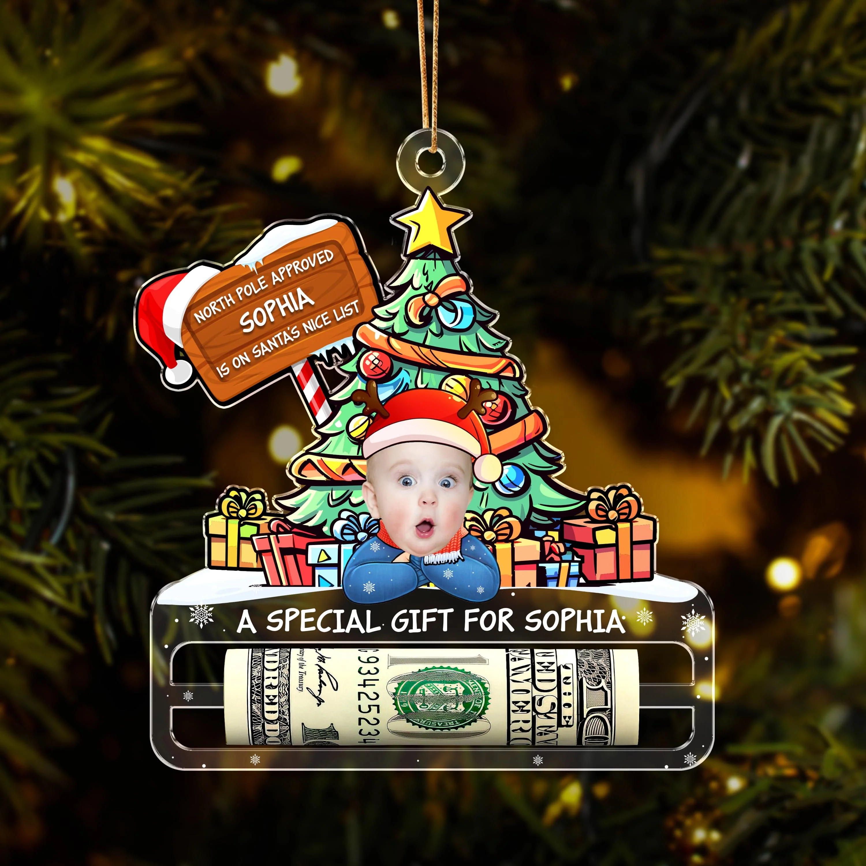 Custom Photo Nice List Santa Christmas Acrylic Money Holder Ornament HA75 891536 - Image 3