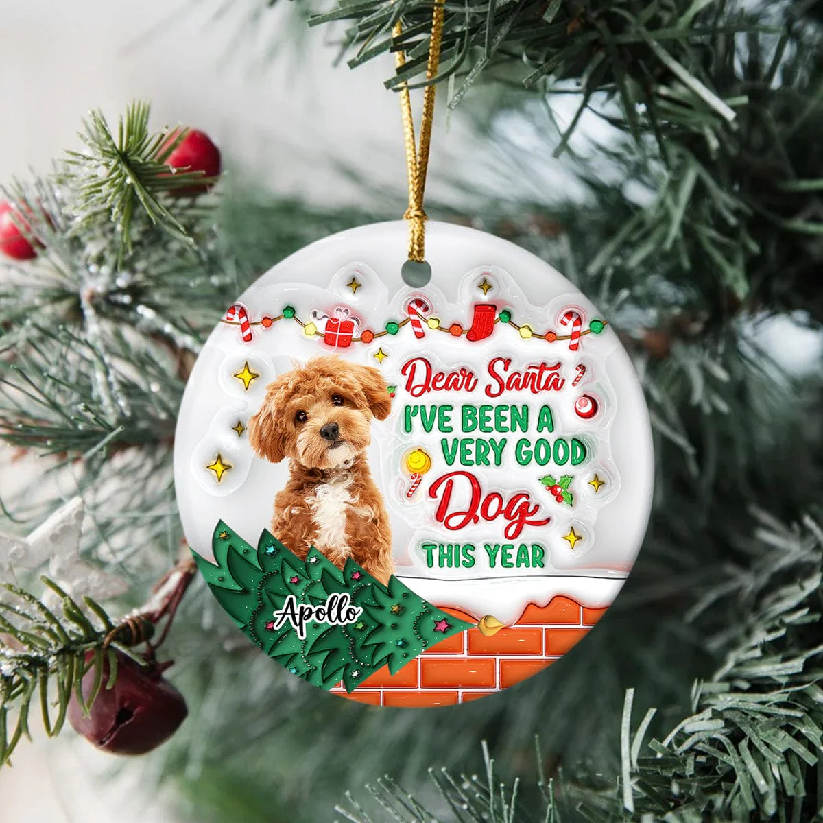 Custom Photo On The Naughty List And I Regret Nothing Dog 3D Inflated Effect Printed Ornament N304 HA75 891588