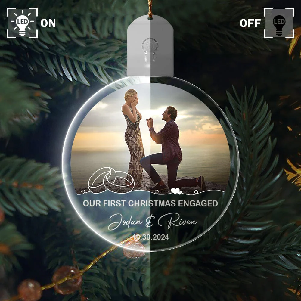 Custom Photo Our First Christmas Couple Circle Led Acrylic Ornament HA75 891662 - Image 3