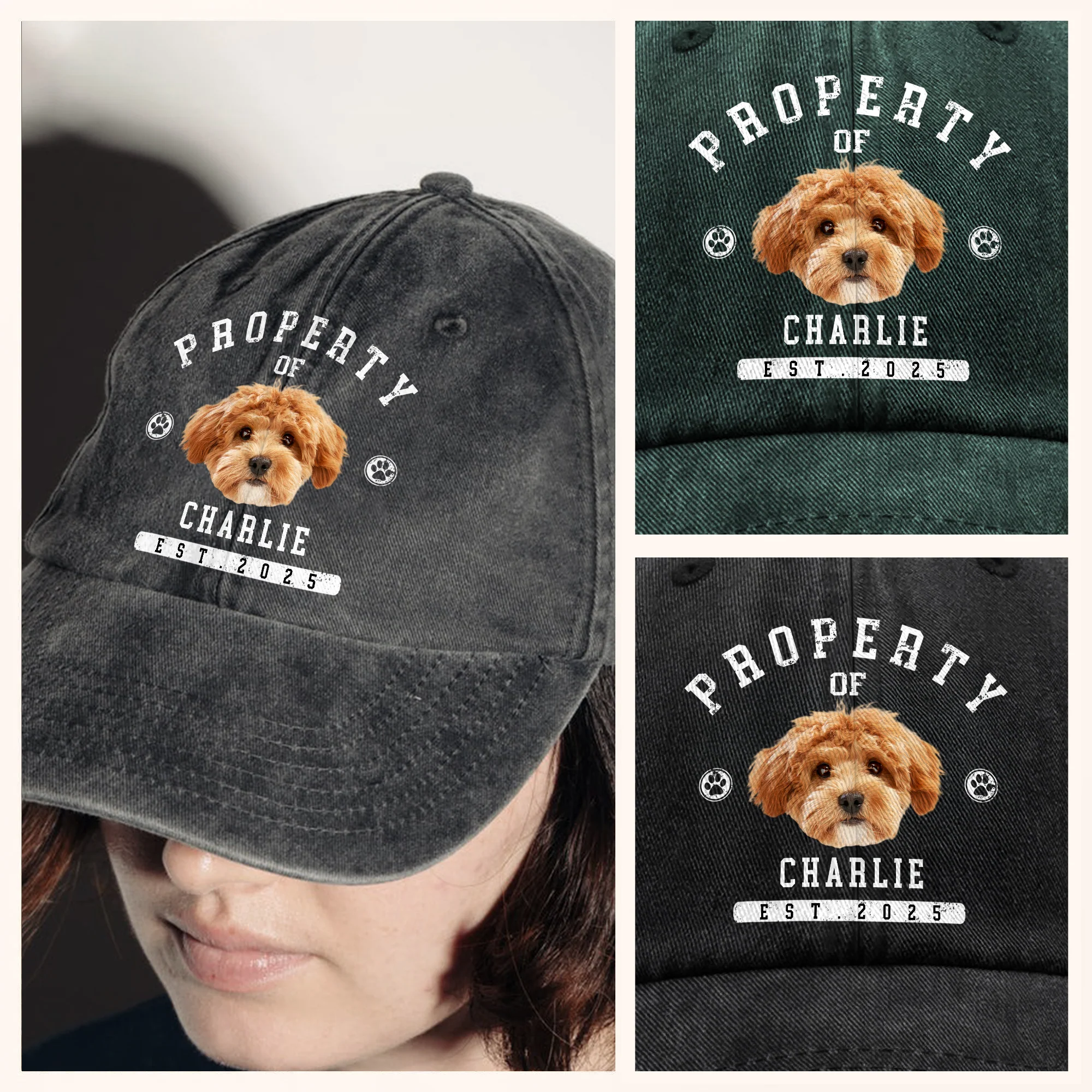 Custom Photo Property Of Dog Washed Denim Baseball Cap HA75 892484 - Image 4