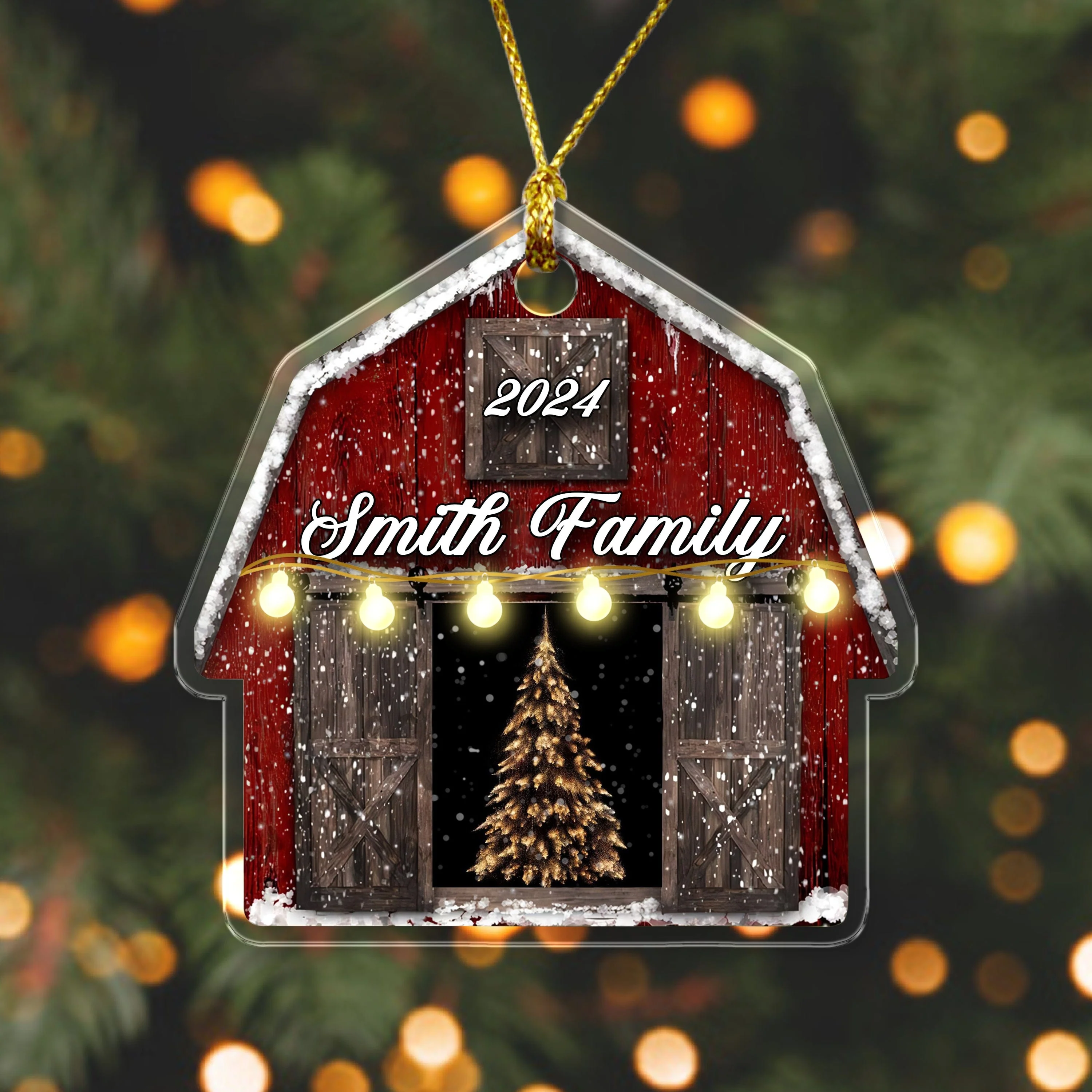 Custom Photo Red Barn Christmas Acrylic Ornament HA75 891354 - Image 2