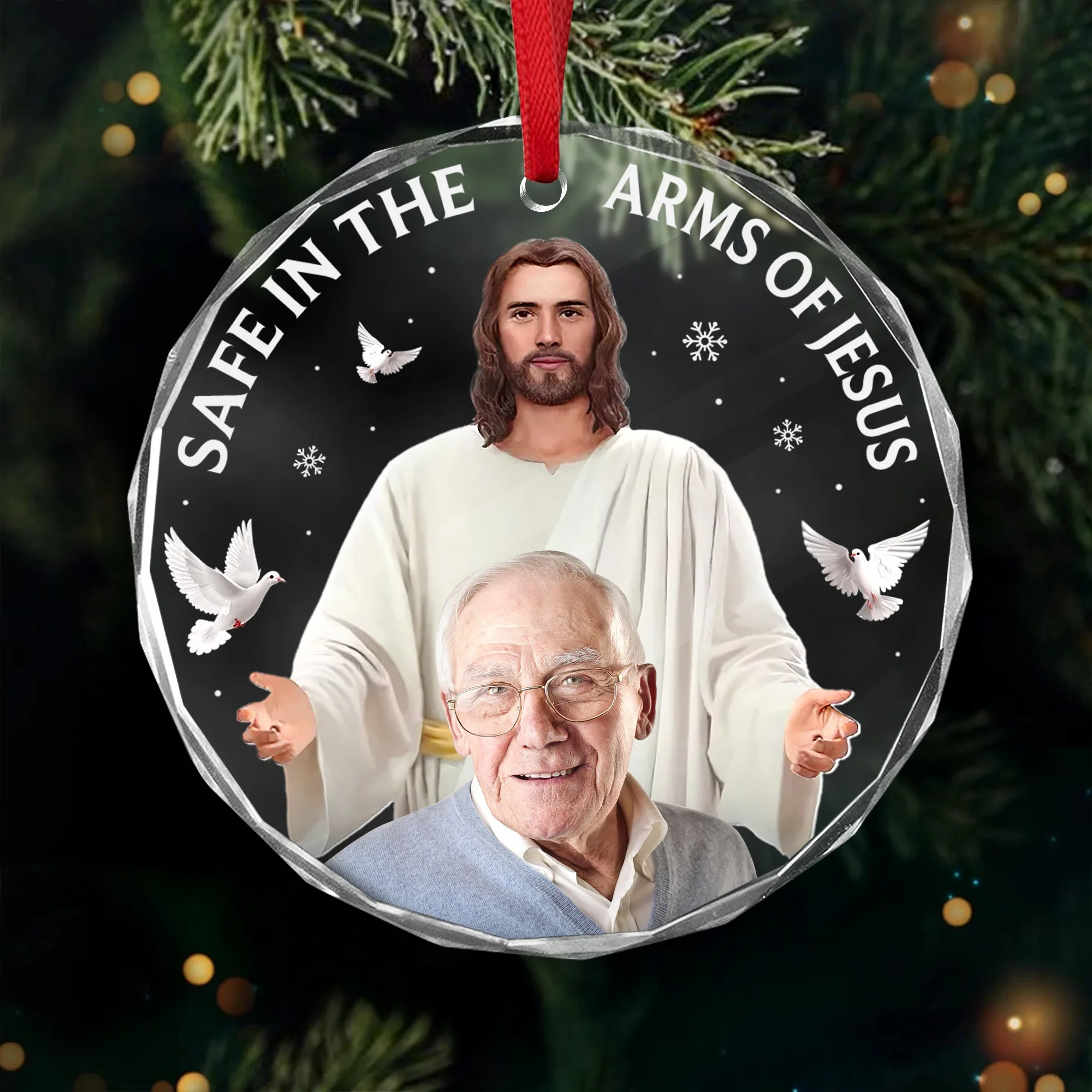 Custom Photo Safe In The Arms Of Jesus Memorial Glass Ornament HA75 897864 - Image 4