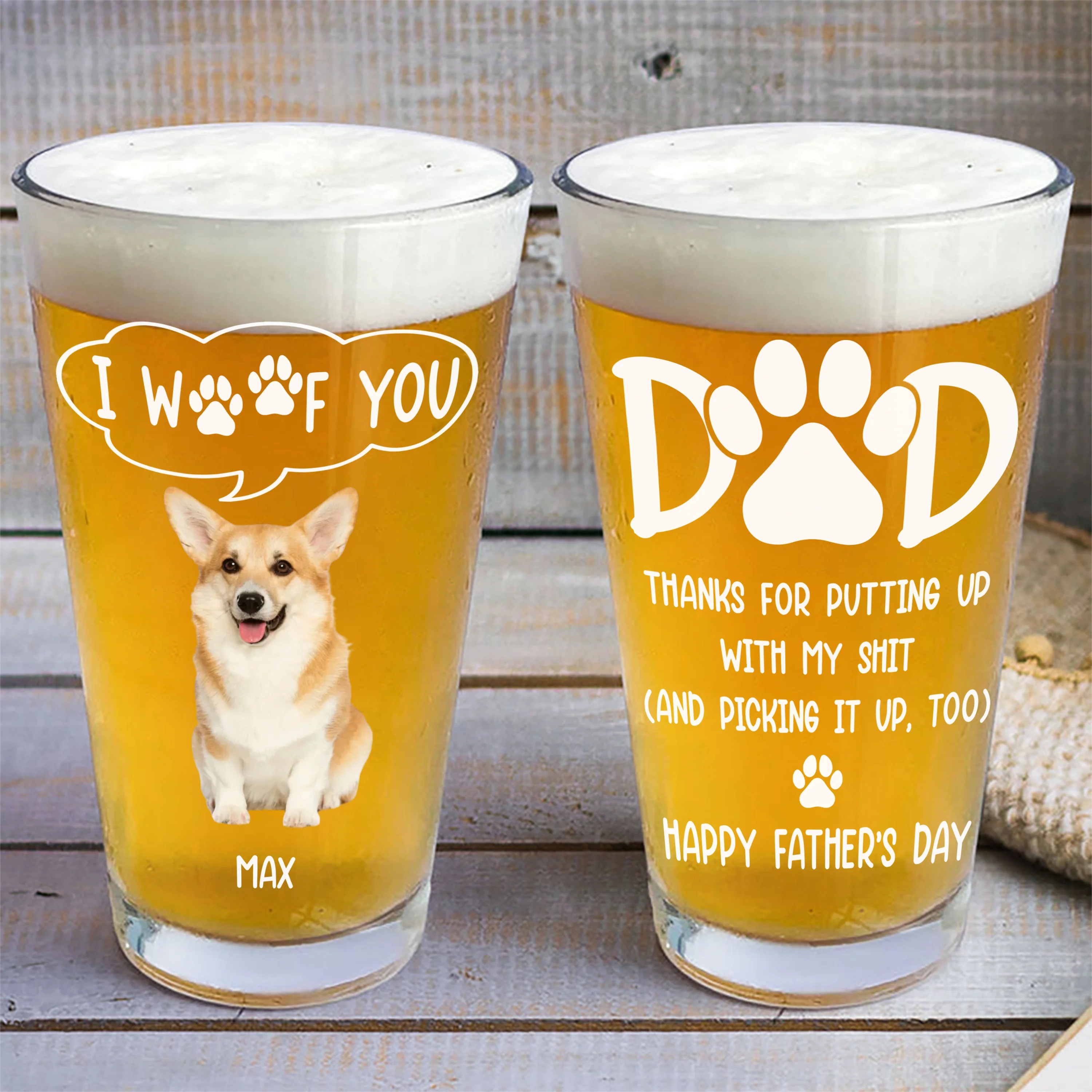 Custom Photo Thanks Dad We Woof You Print Beer Glass Father's Day Gift HA75 892218 - Image 4
