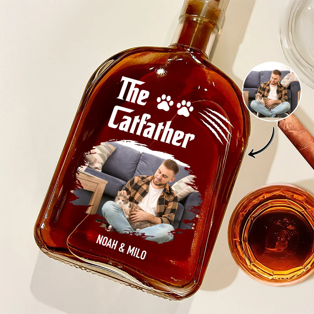Custom Photo The Dogfather The Catfather Whiskey Bottle For Dog Lovers HA75 897956 - Image 2