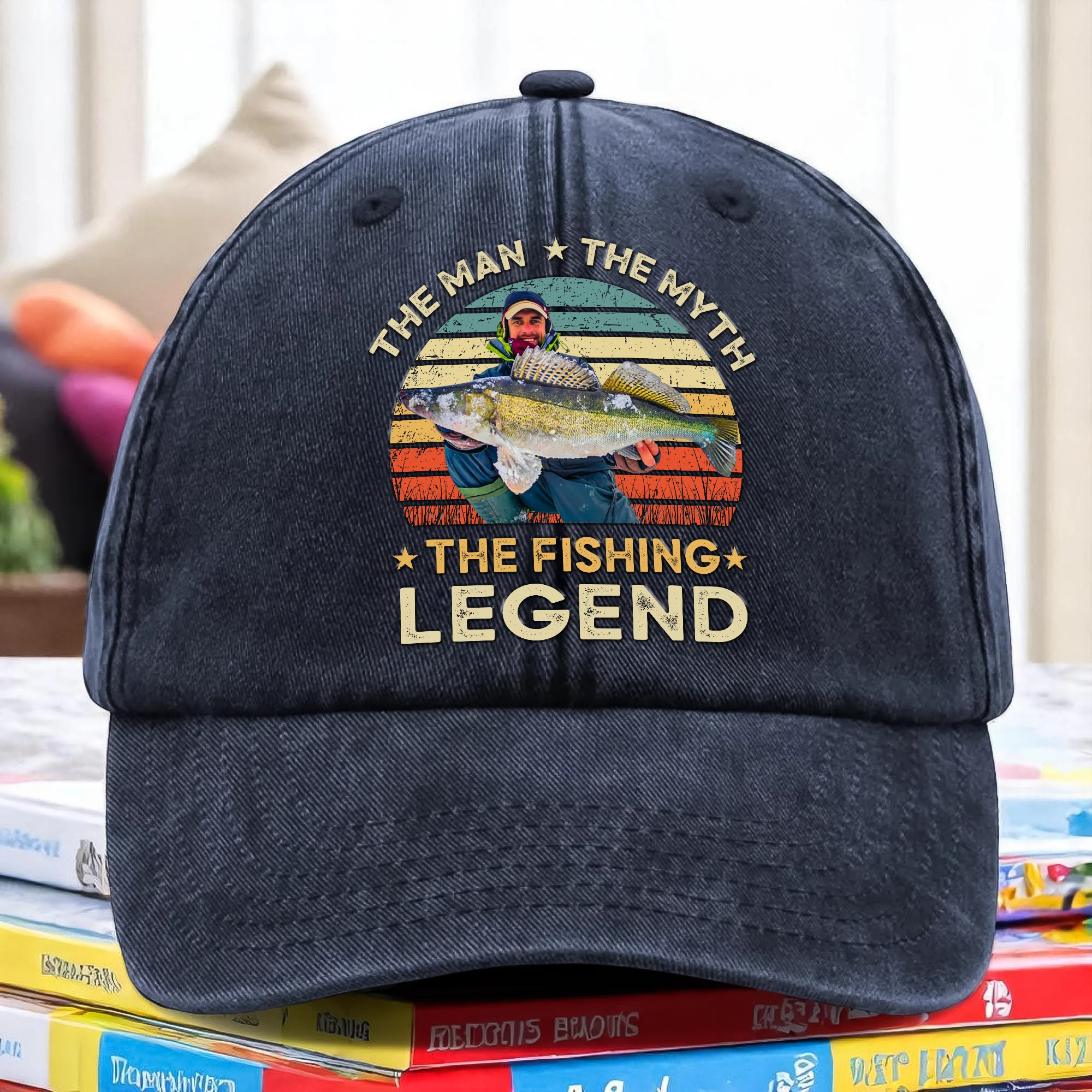 Custom Photo The Fishing Legend Washed Denim Baseball Cap HA75 892488 - Image 3