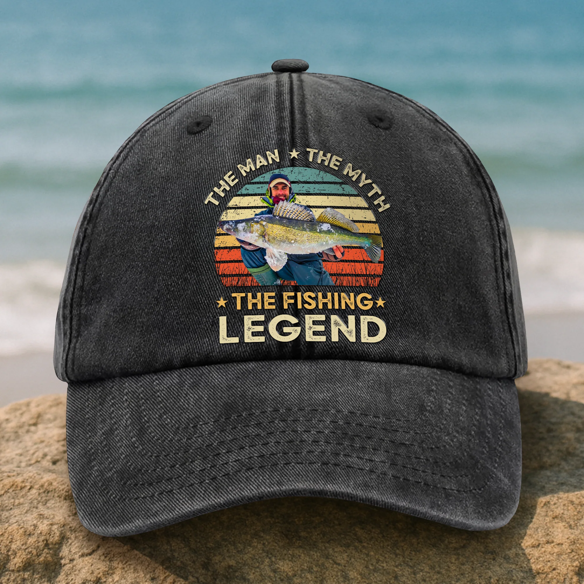 Custom Photo The Fishing Legend Washed Denim Baseball Cap HA75 892488 - Image 9