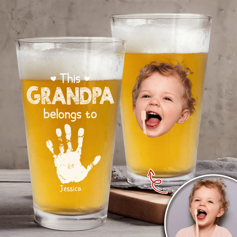 Custom Photo This Grandpa Belongs To Pint Beer Glass HA75 890654 - Image 2