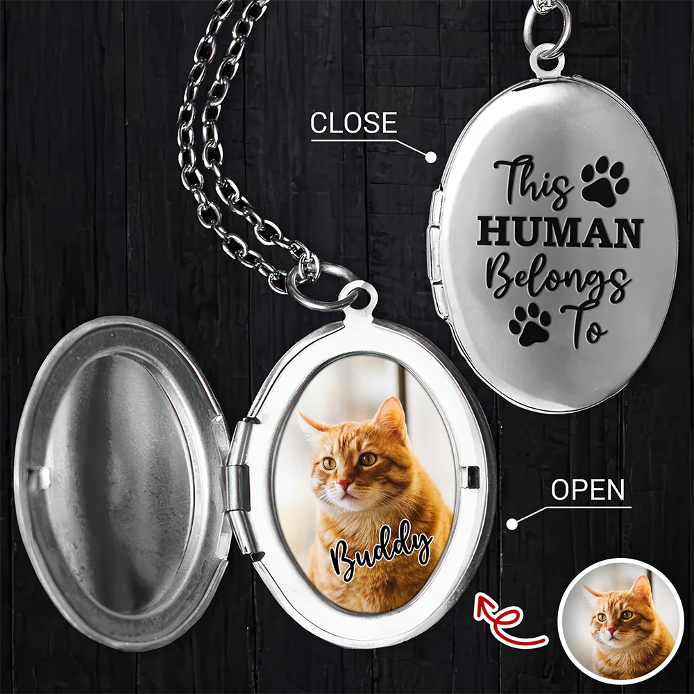 Custom Photo This Human Belongs To Dog Cat Locket Necklace HA75 892990 - Image 5
