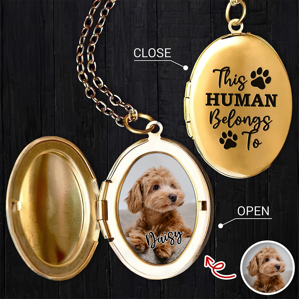Custom Photo This Human Belongs To Dog Cat Locket Necklace HA75 892990 - Image 8