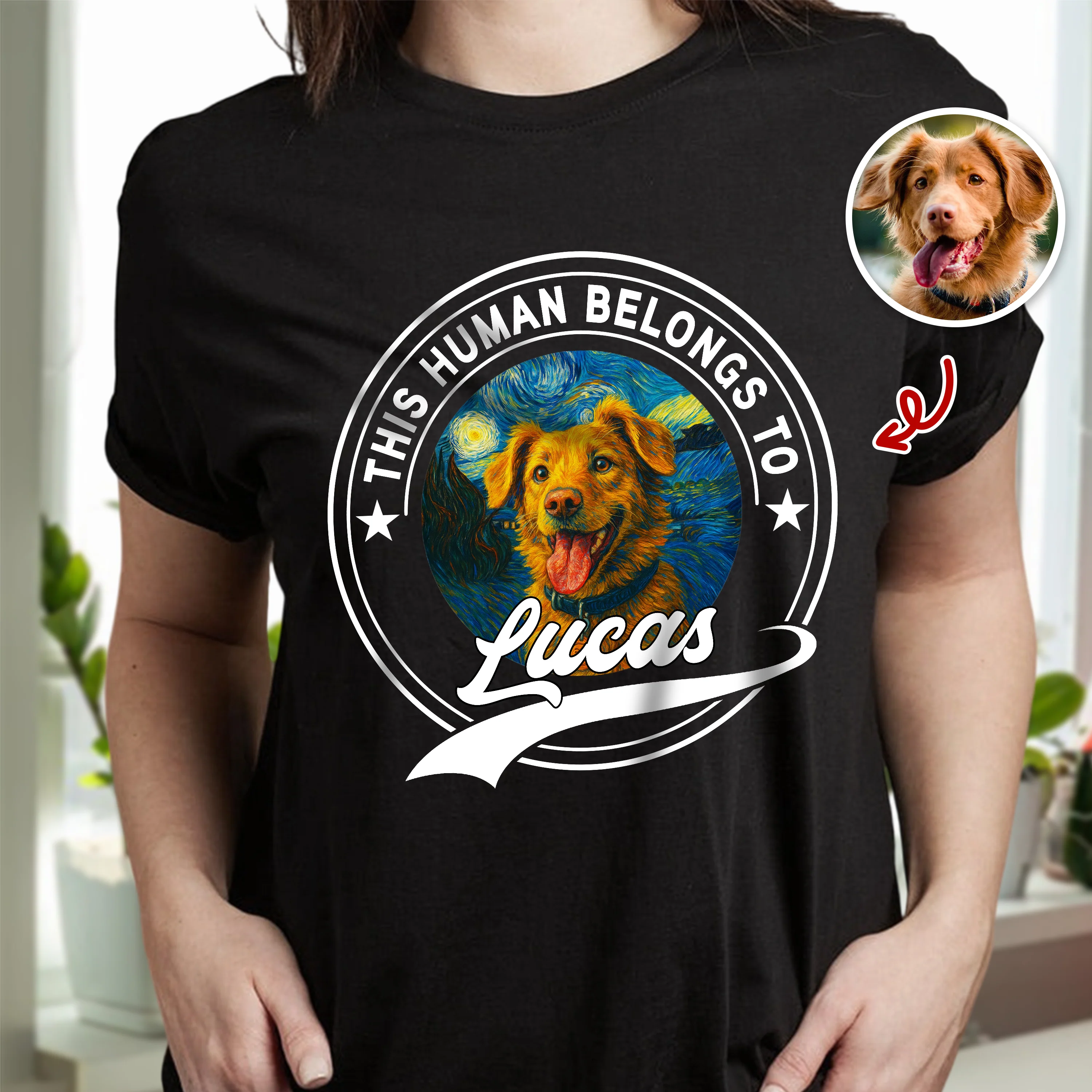 Custom Photo This Human Belongs To Dog Van Gogh Style Dark Shirt HA75 897216 - Image 2
