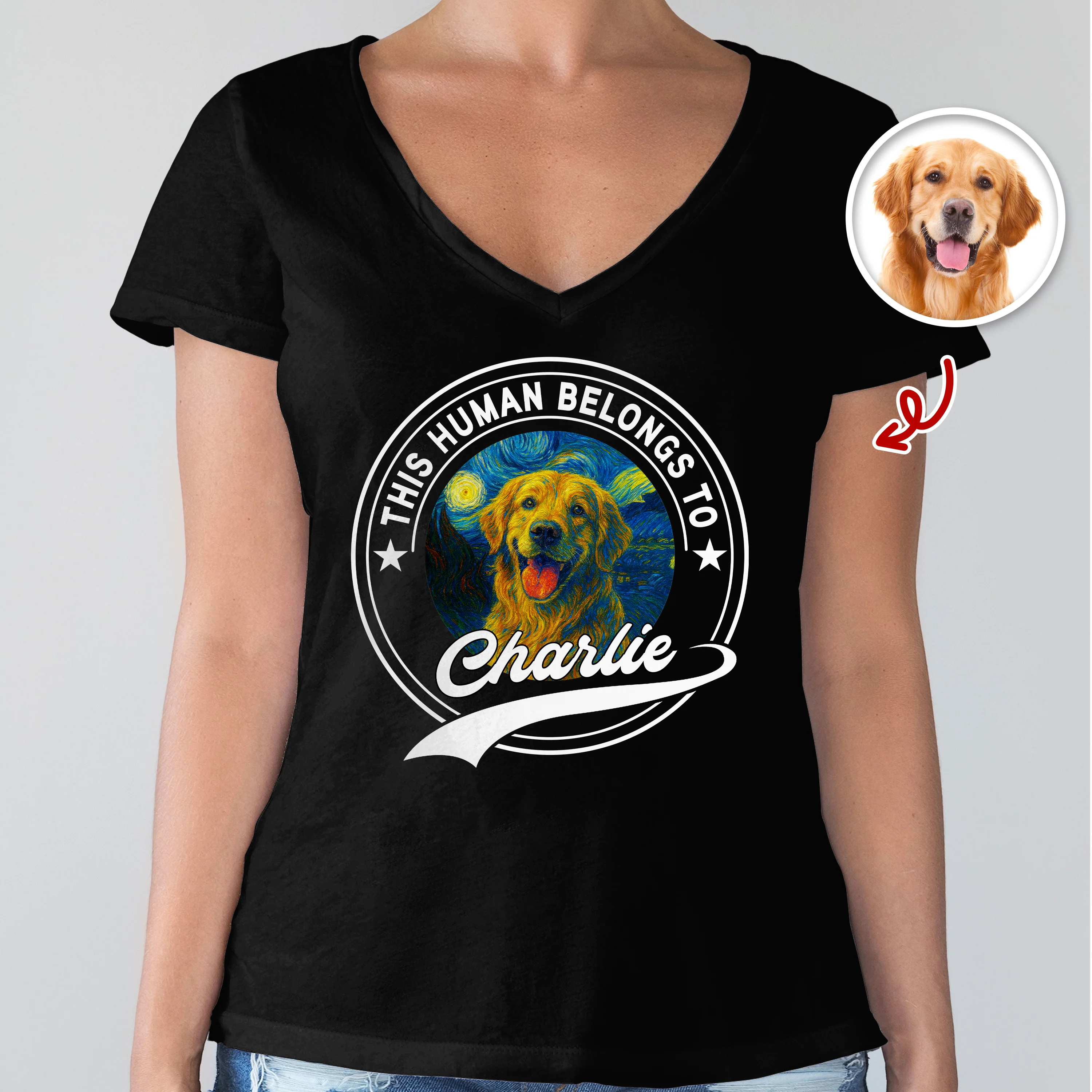 Custom Photo This Human Belongs To Dog Van Gogh Style Dark Shirt HA75 897216 - Image 3