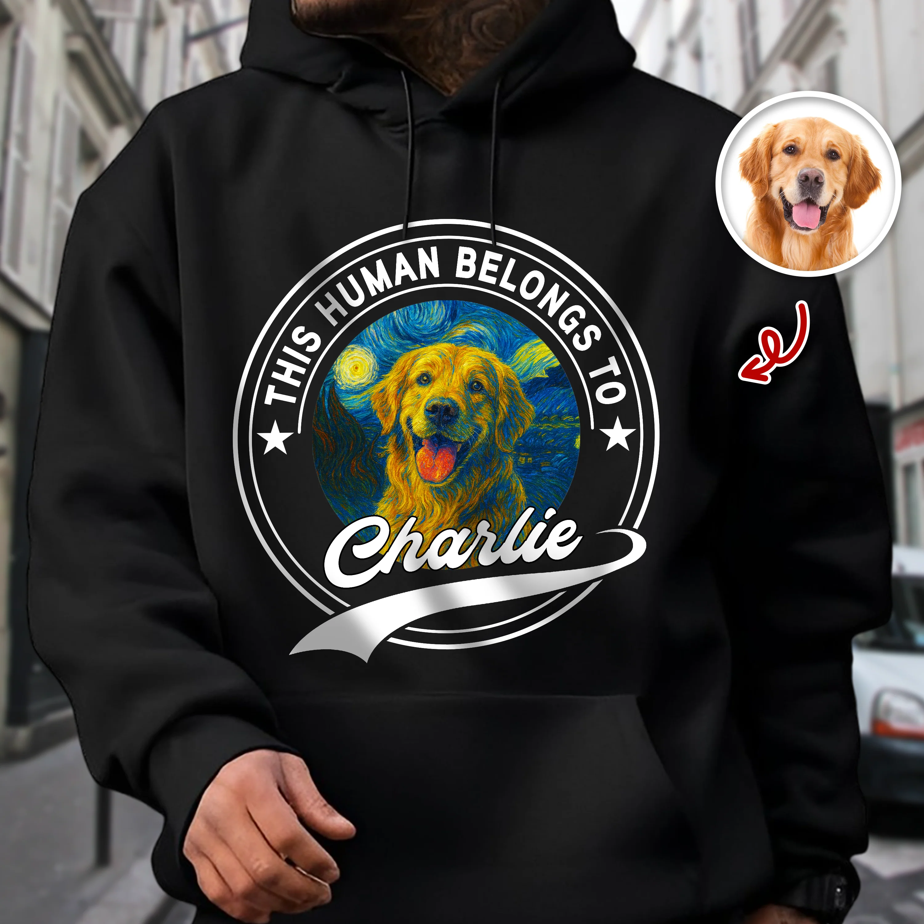 Custom Photo This Human Belongs To Dog Van Gogh Style Dark Shirt HA75 897216 - Image 4