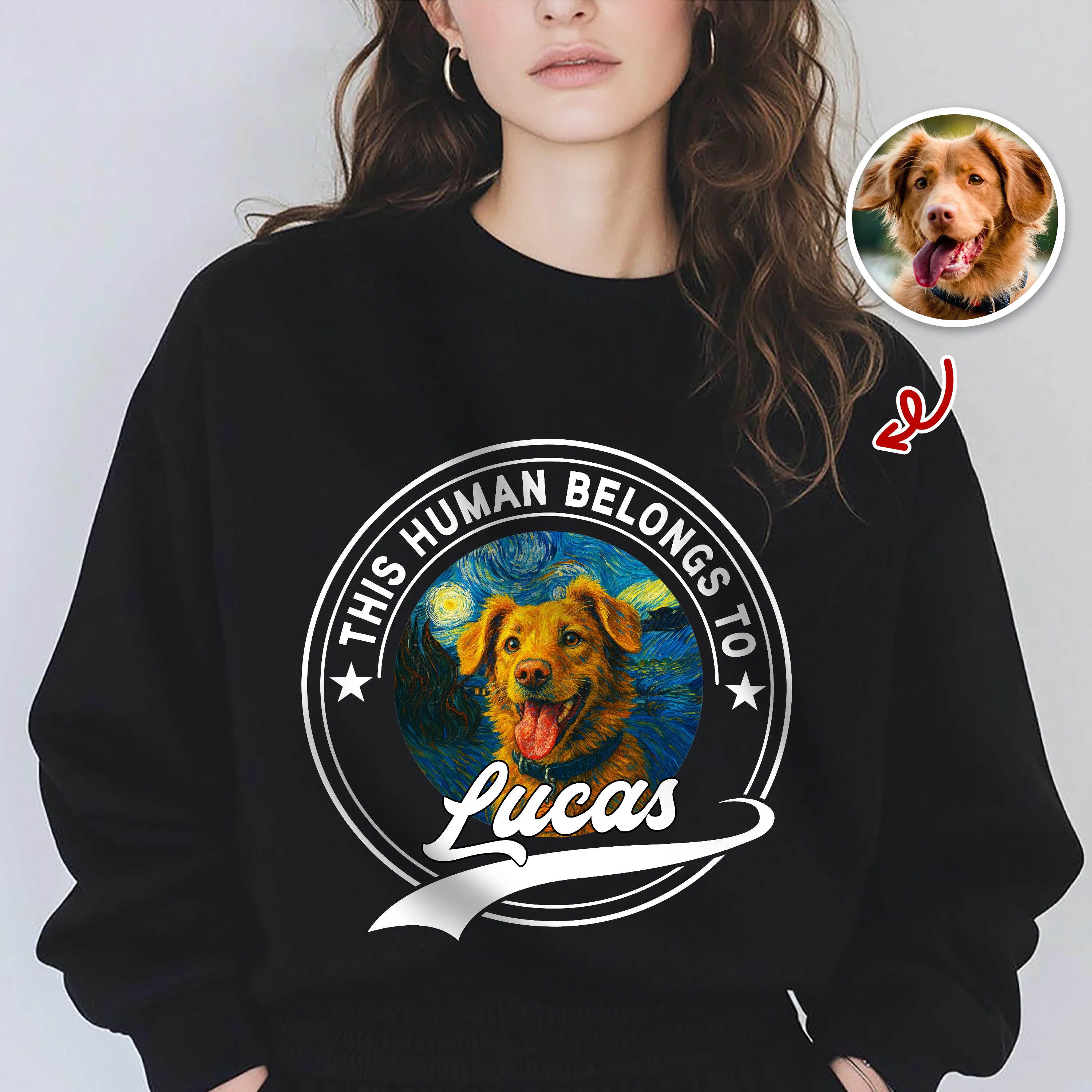 Custom Photo This Human Belongs To Dog Van Gogh Style Dark Shirt HA75 897216 - Image 5